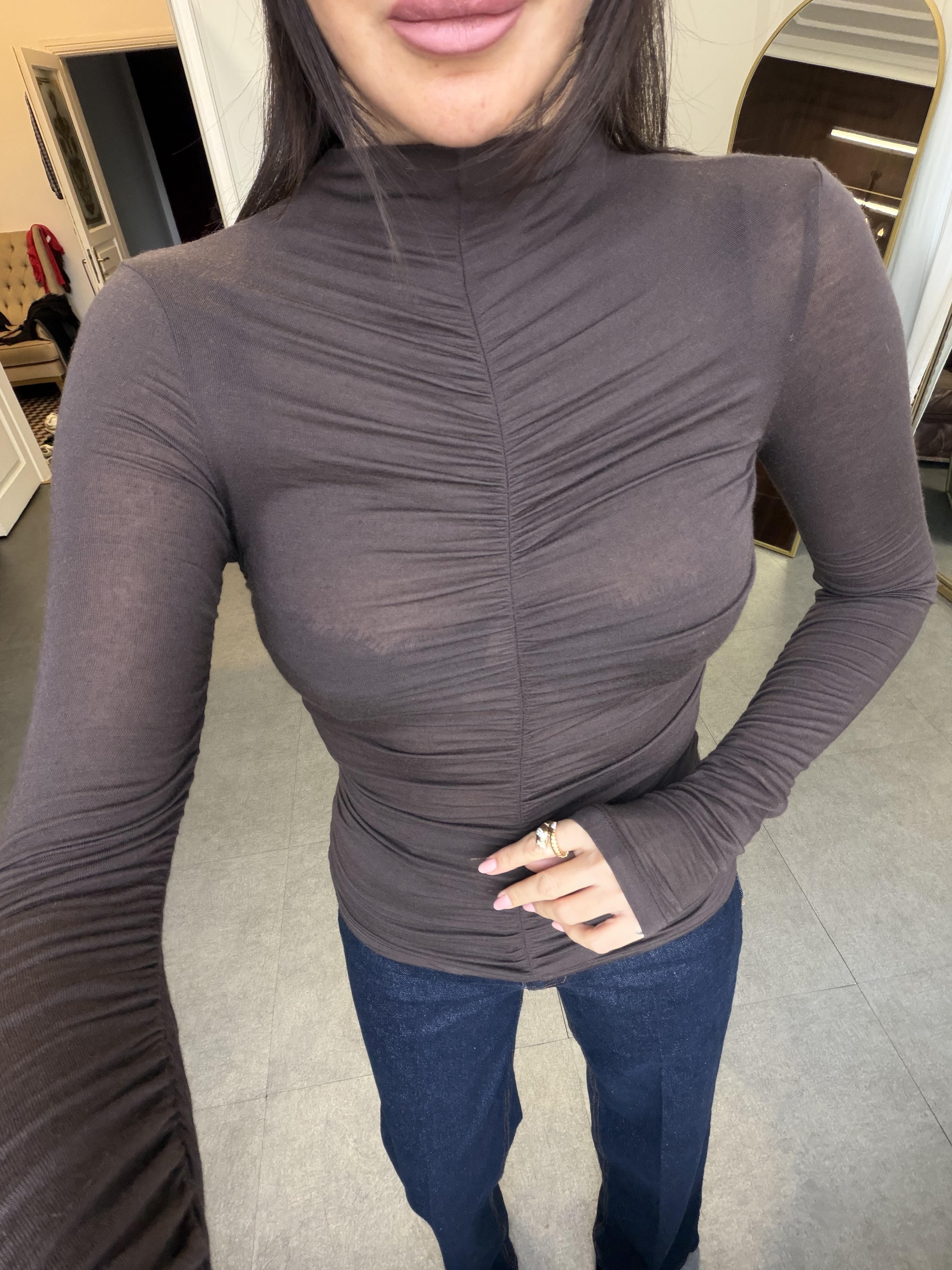 Kahve Büzgülü Kaşmir Bluz