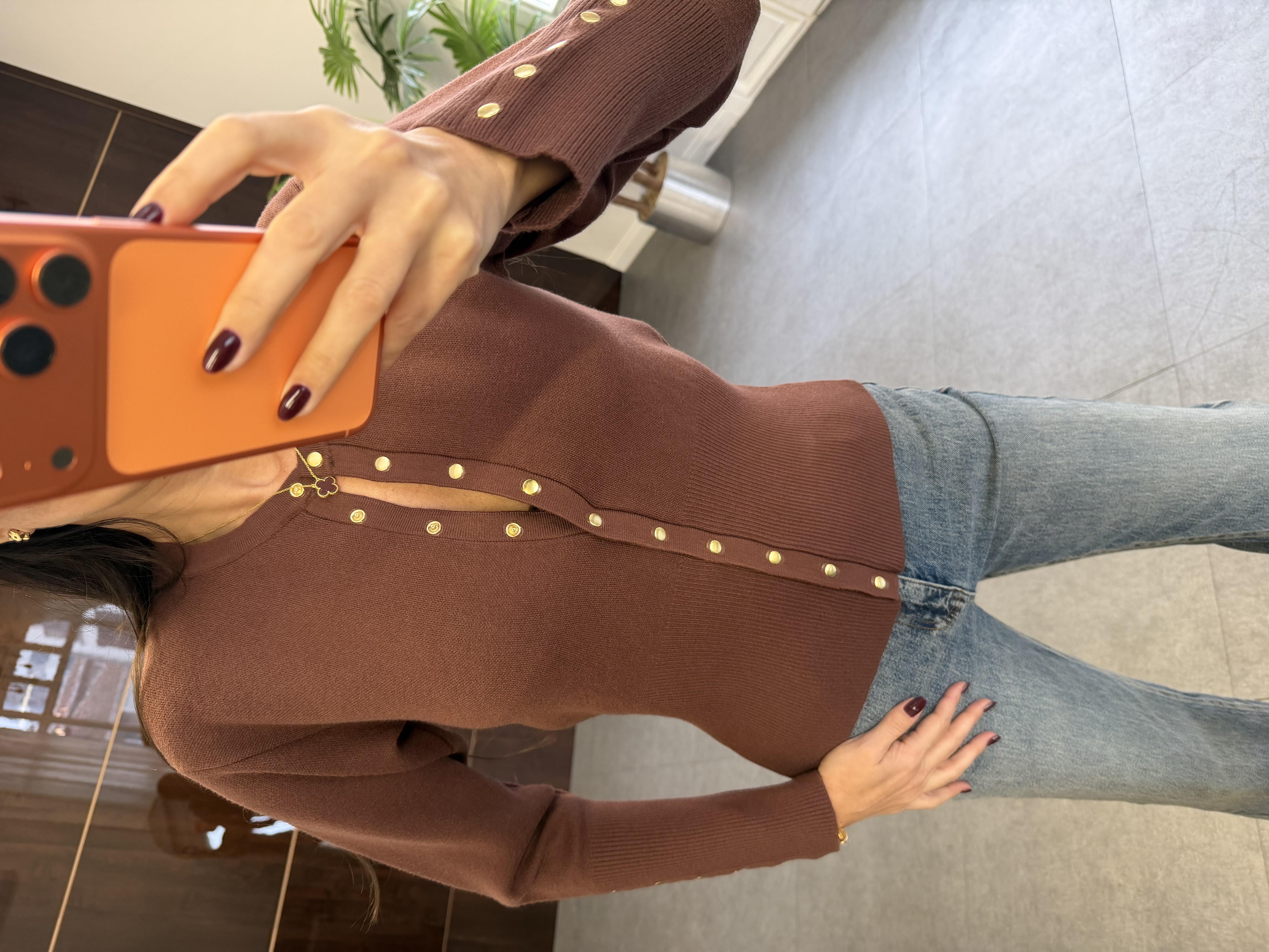 Kahve Çıtçıtlı Triko Hırka