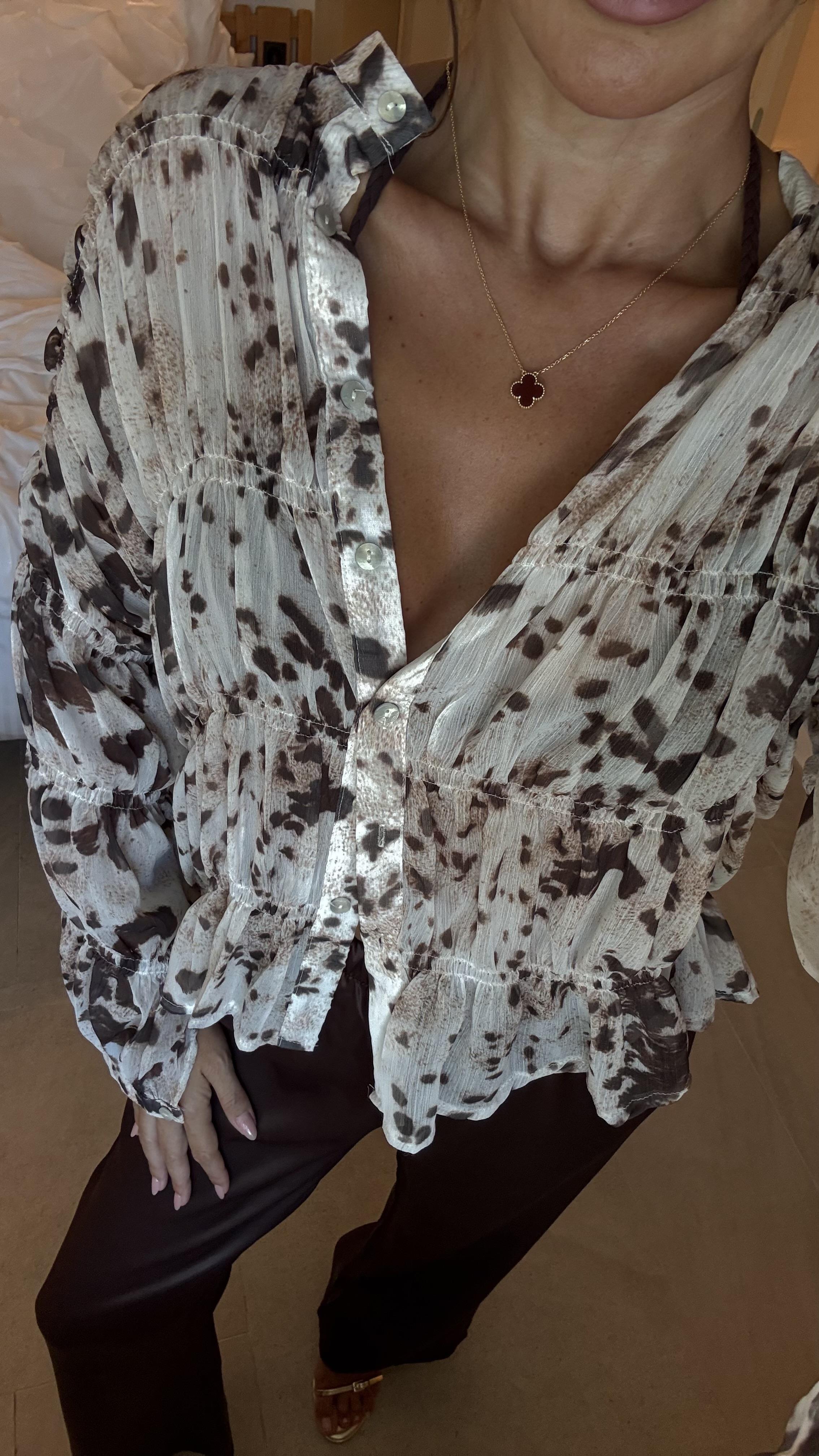 Kahve Gipeli Leopar Şifon Gömlek
