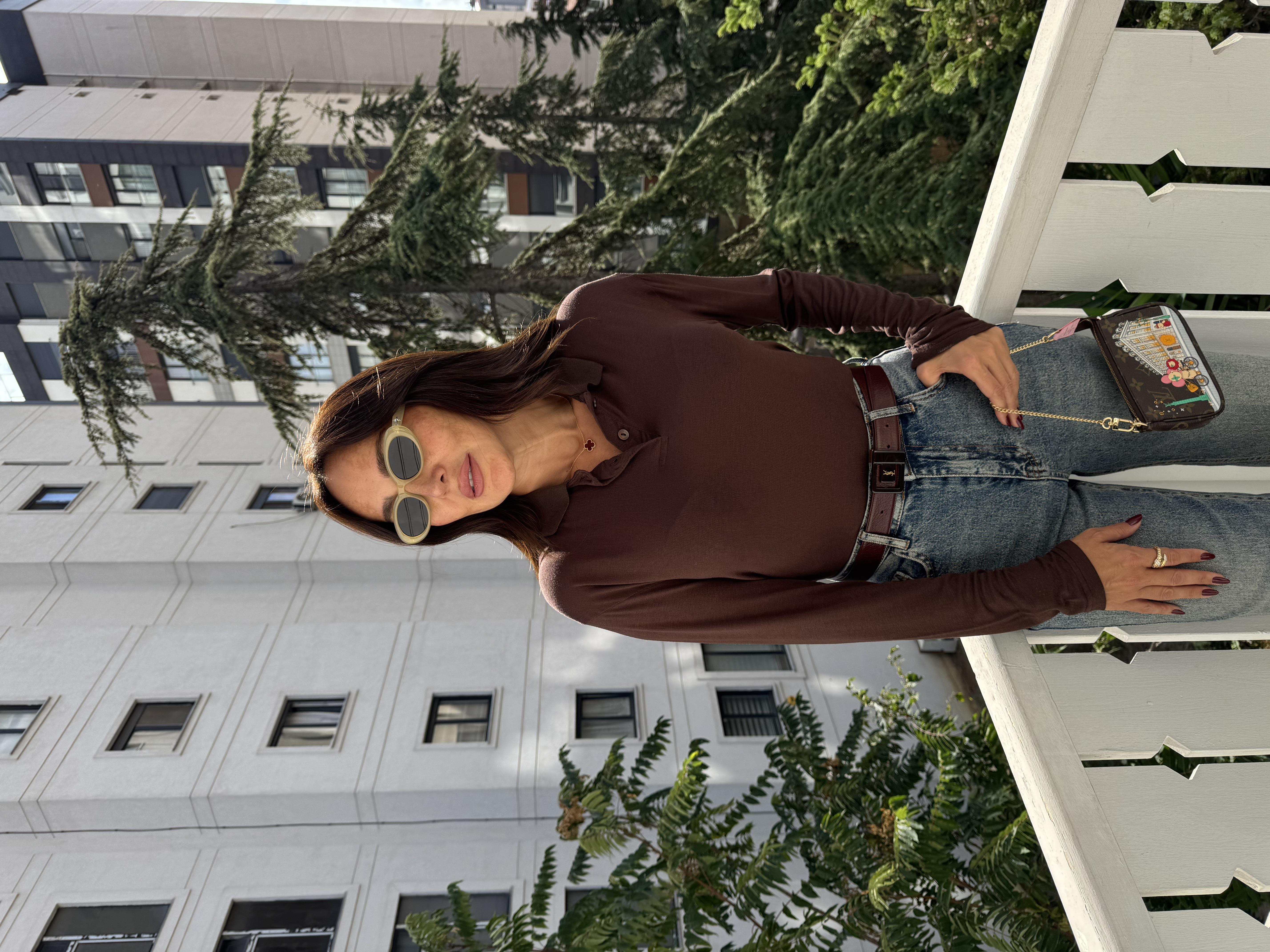 Kahve İnce Doku Polo Yaka Bluz