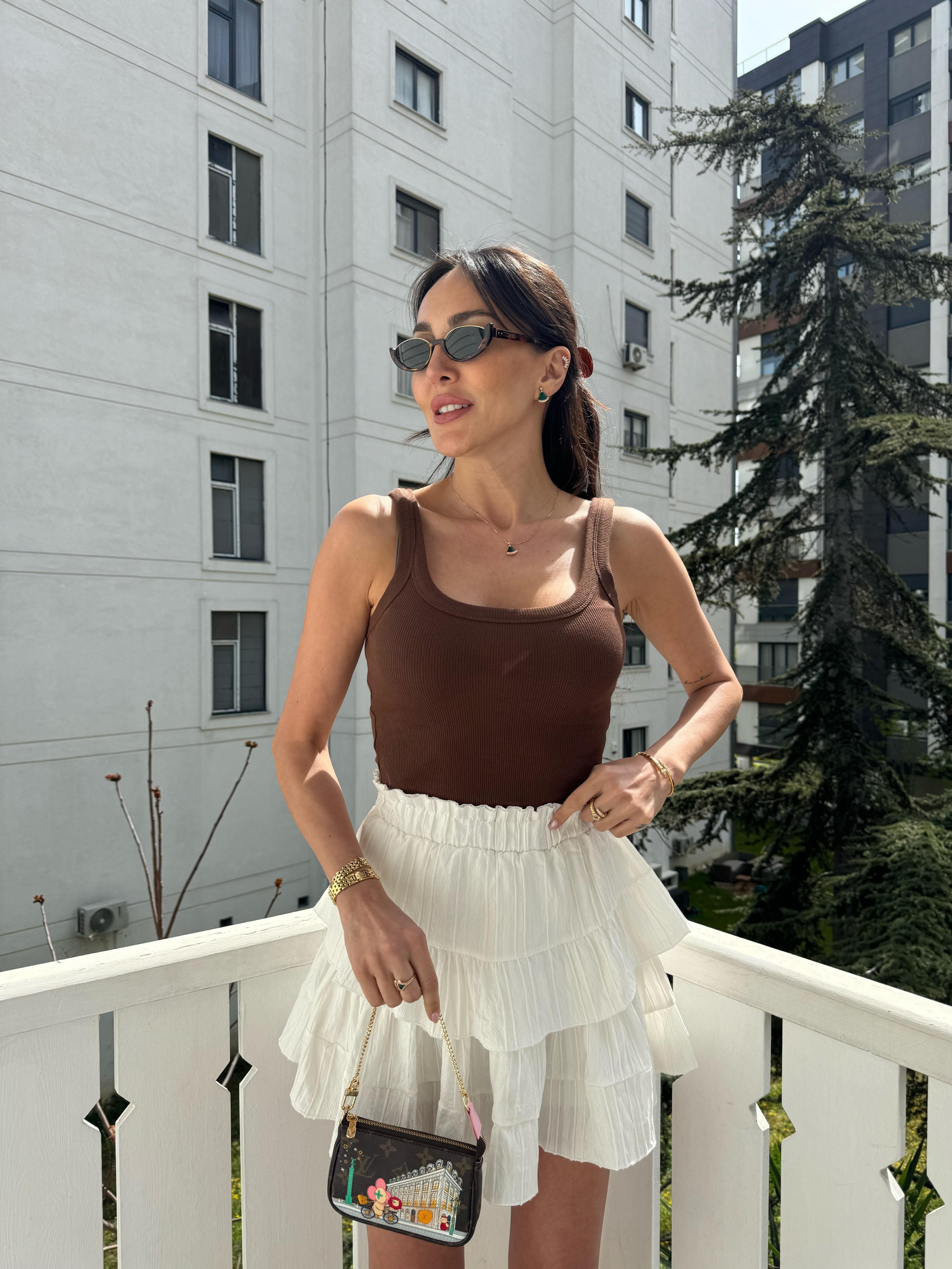 Kahve Kaşkorse U Yaka Atlet Bluz