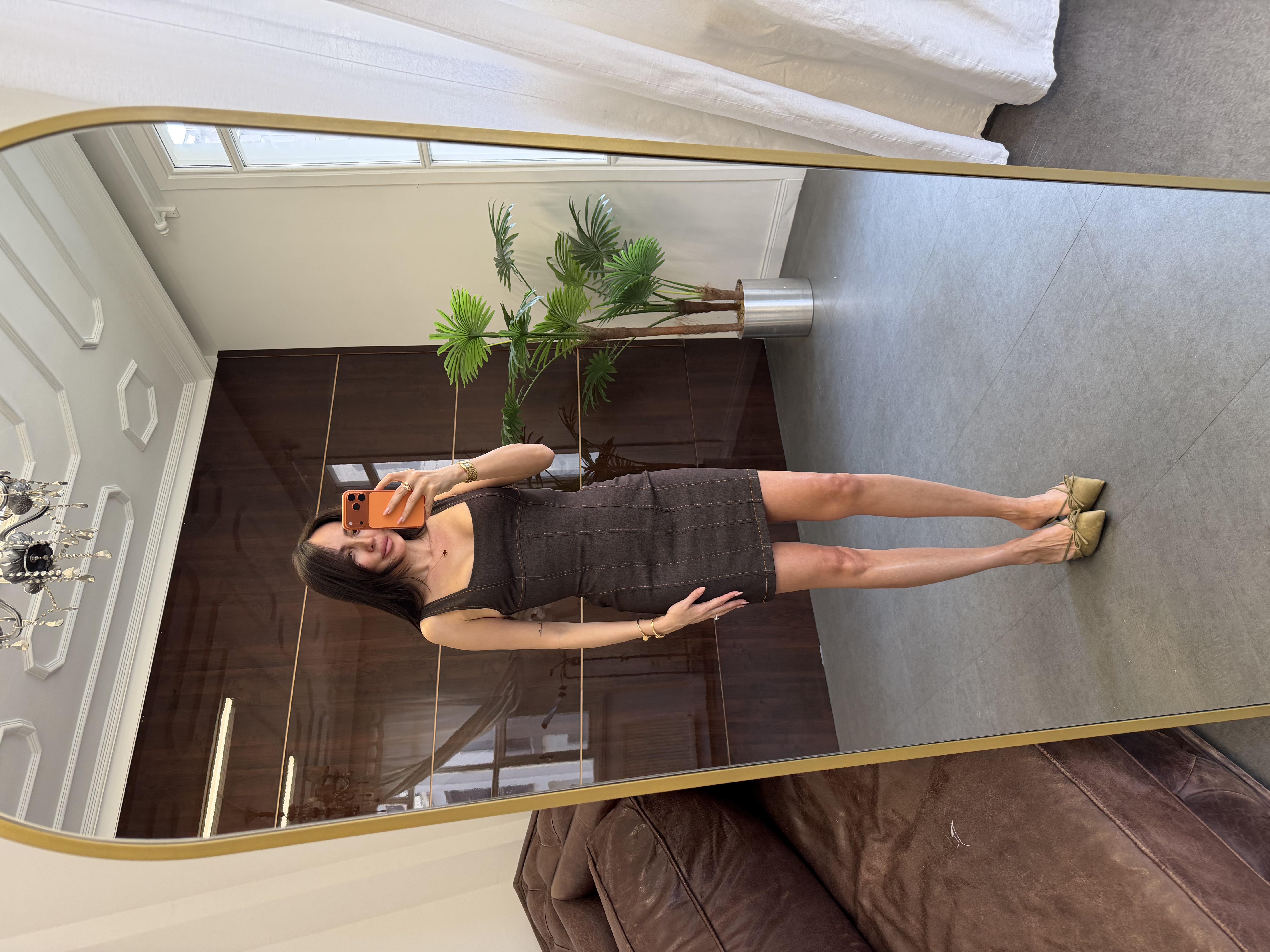 Kahve Korse Model Gabardin Denim Elbise