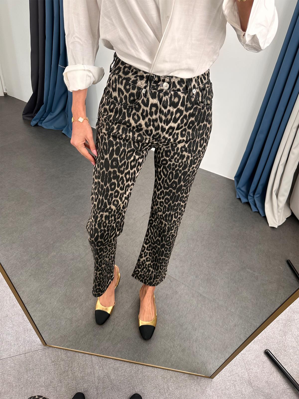 Kahve Leopar Boy Fit Likralı Jean