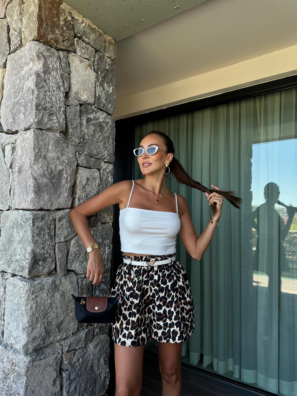 Kahve Leopar Desenli Şort