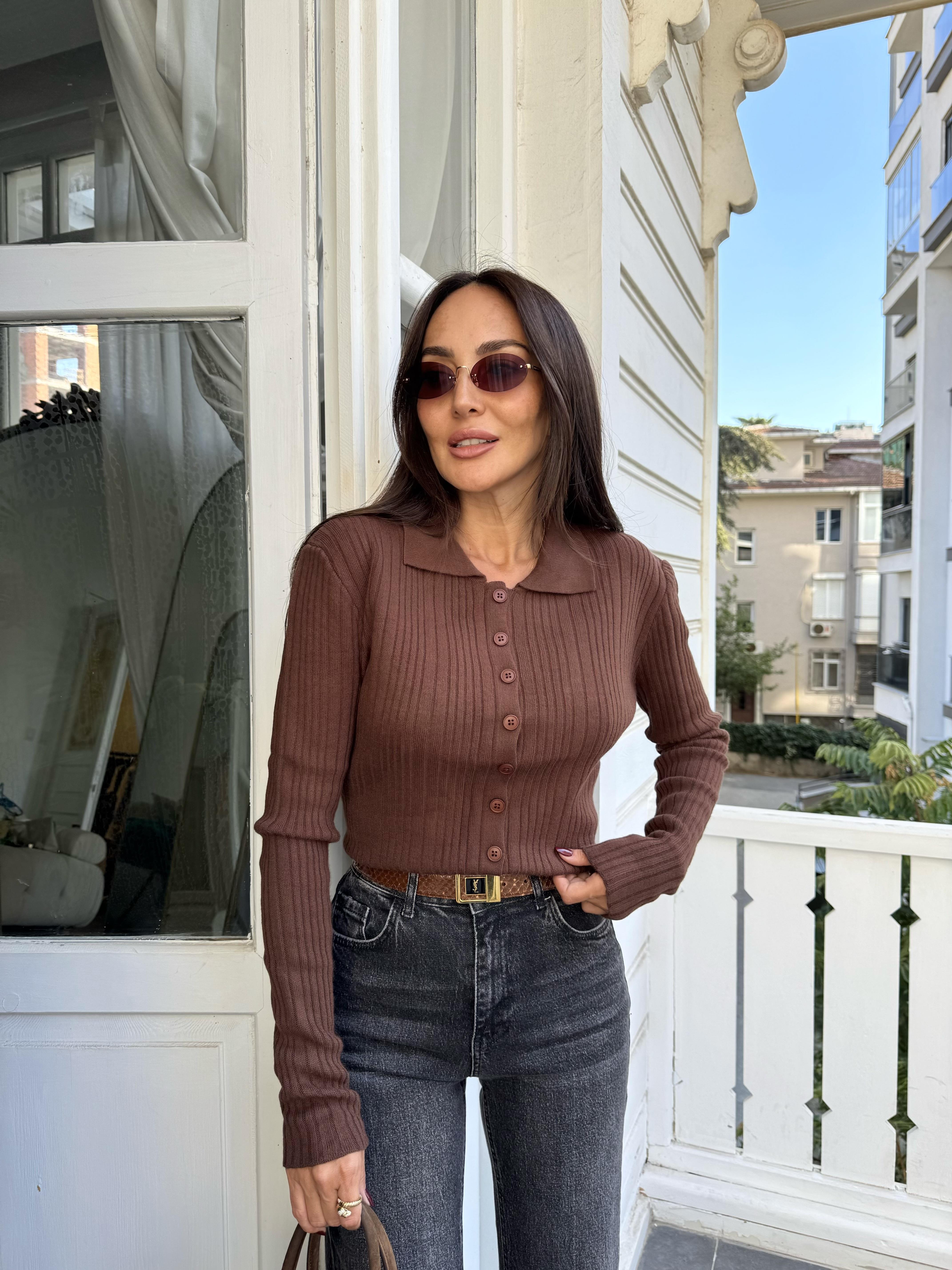 Kahve Polo Yaka Hırka