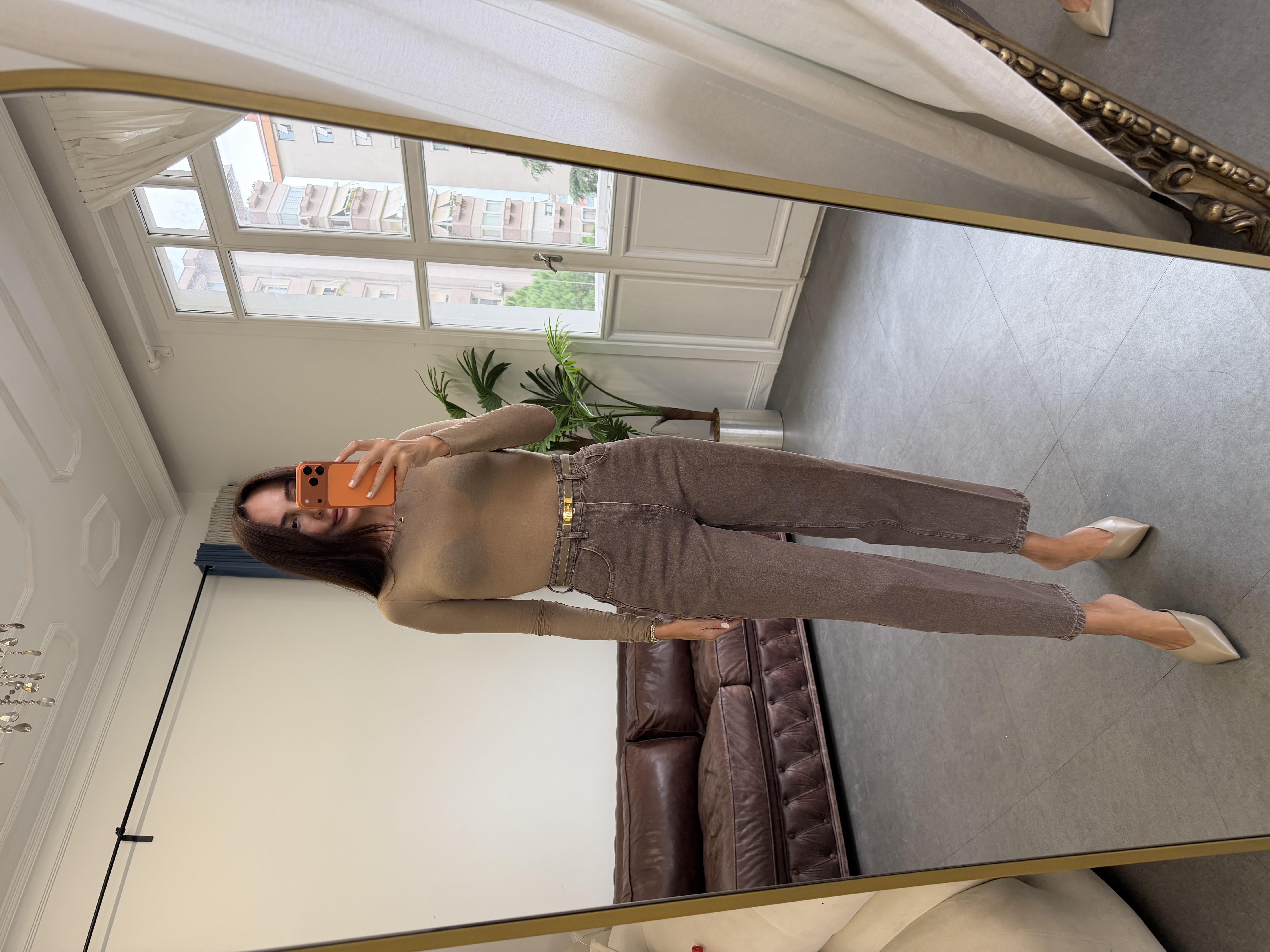 Kahve Skater Ütü İzli Rins Yıkama Jean