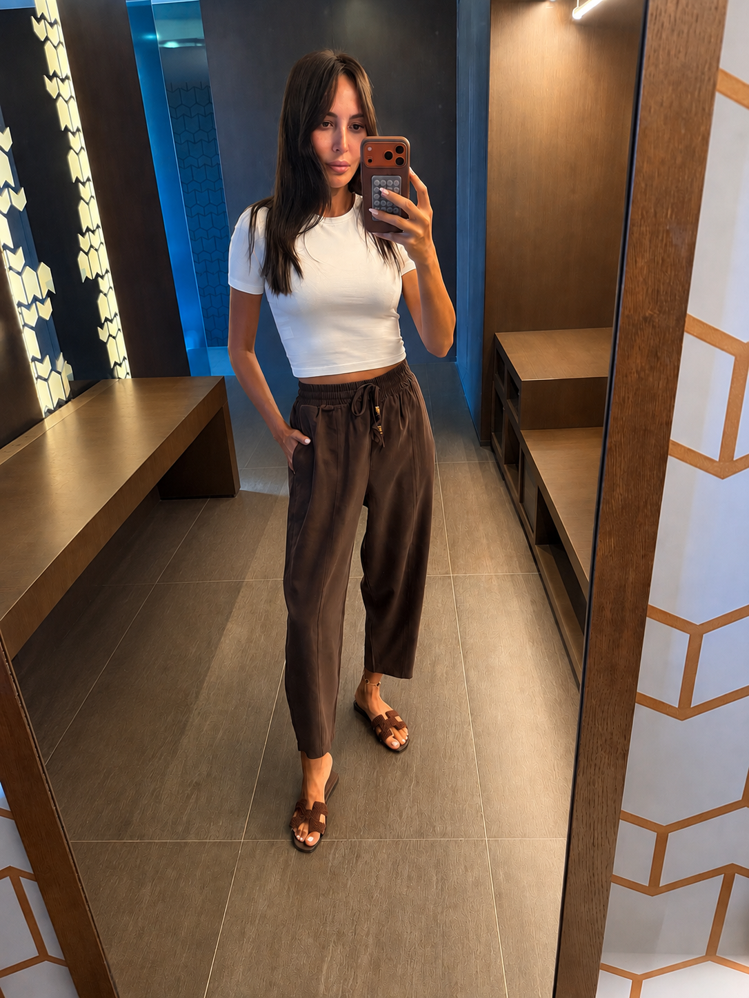 Kahve Tencel Bağcıklı Kumaş Pantolon