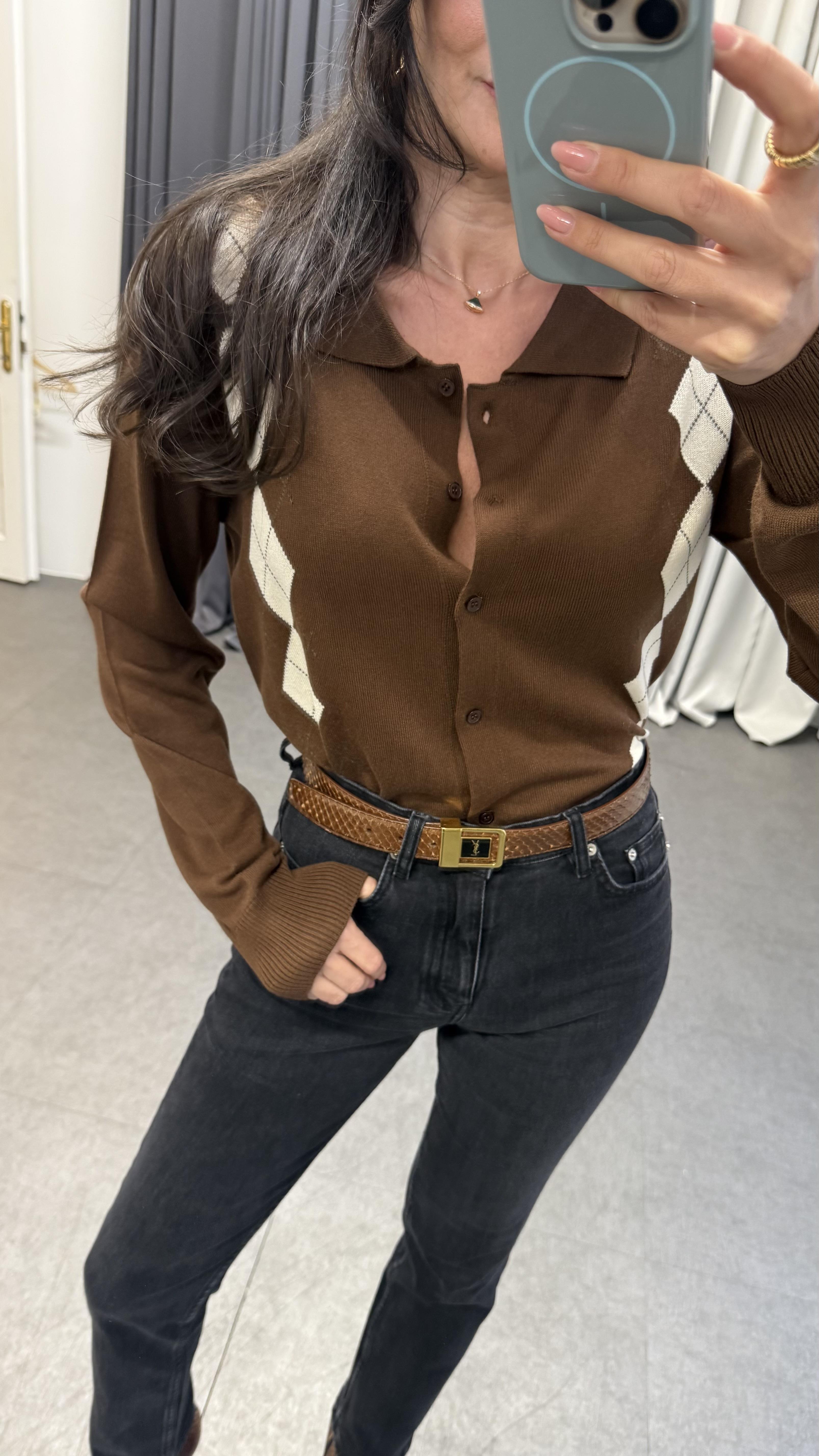 Kahverengi Baklava Desen Hırka