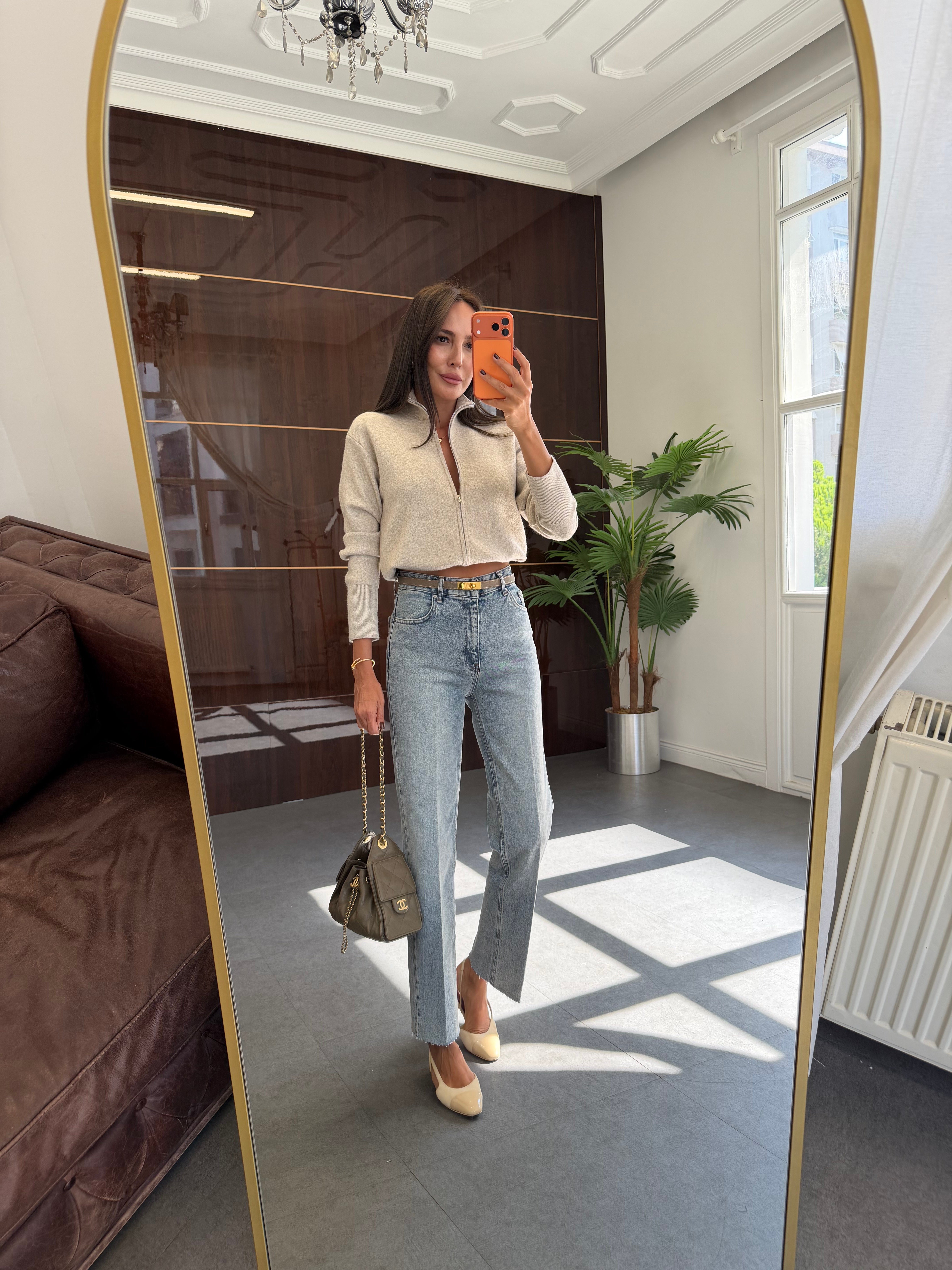 Kar Yıkama Çizgi Ütü Straight Jean Pantolon