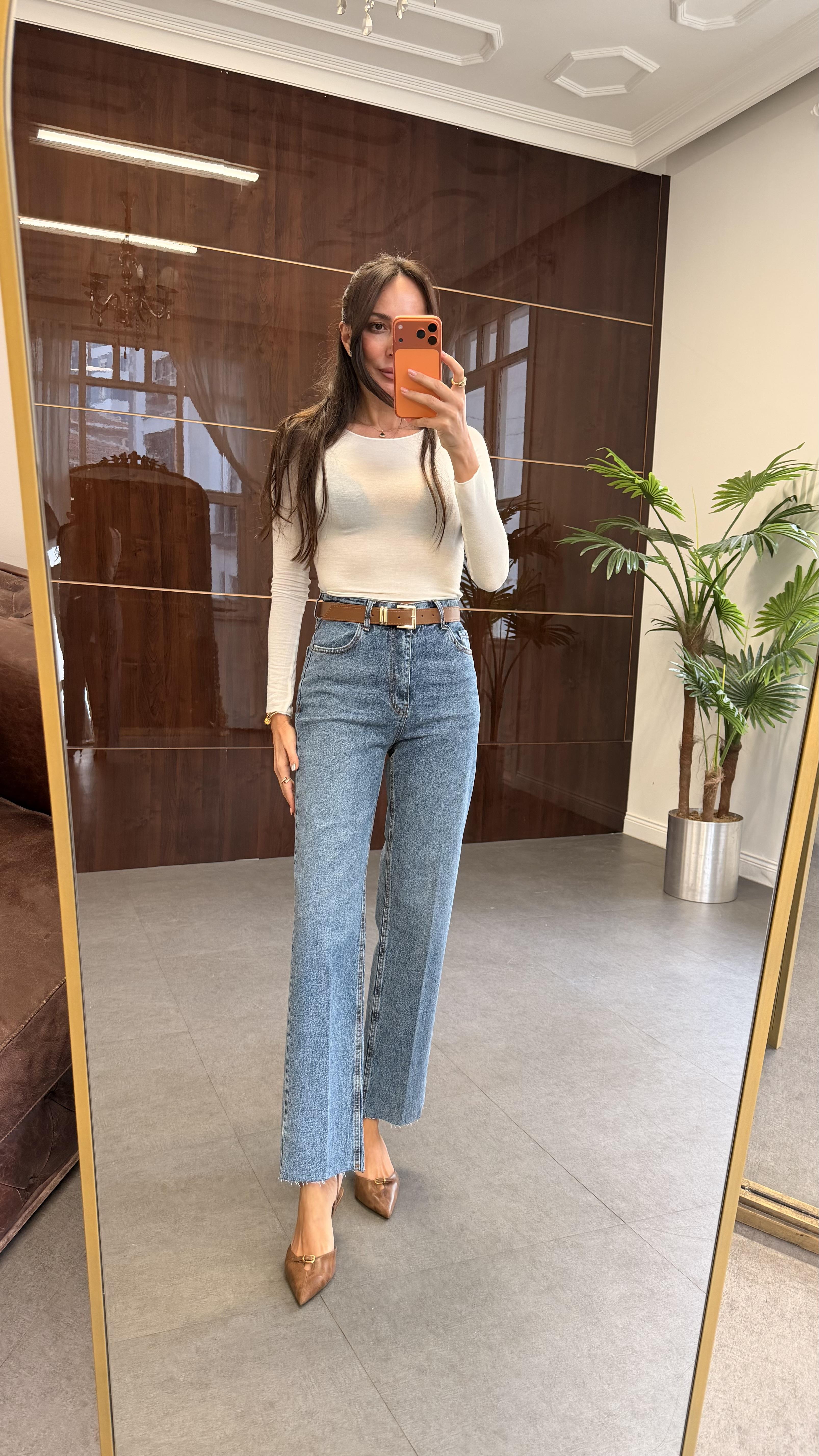 Kar Yıkama Kesik Paça Wide Leg Pantolon