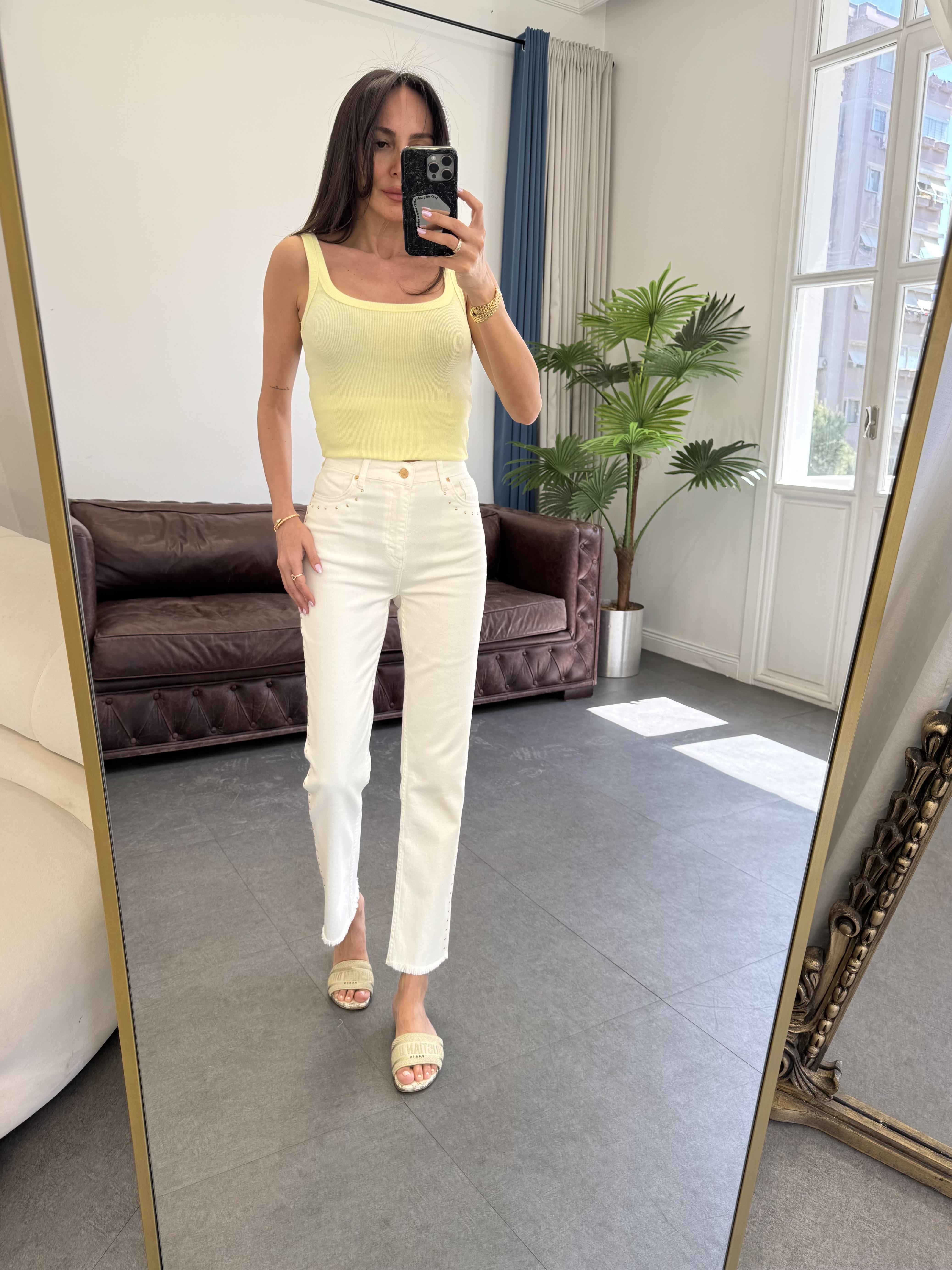 Kemik Zımbalı Jean Pantolon