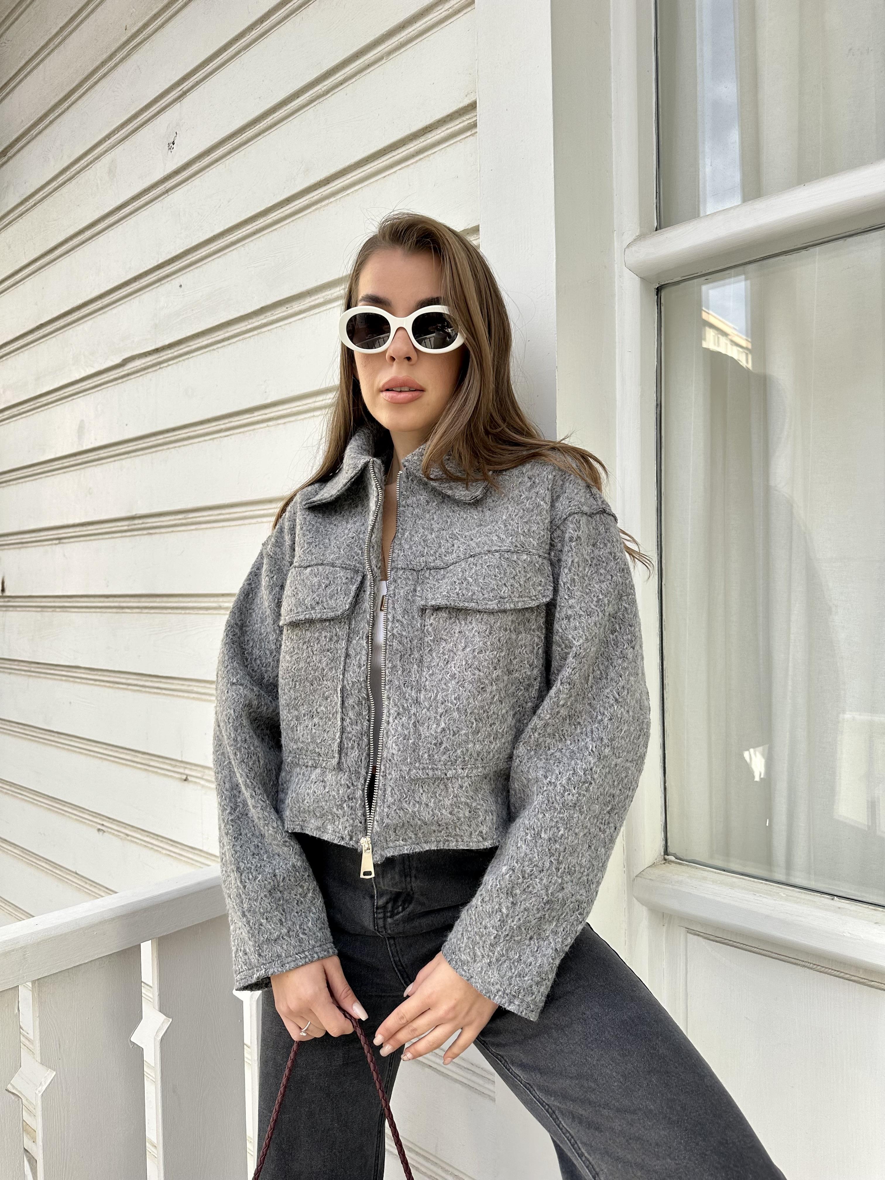 Kırçıllı Gri İki Cepli Ceket