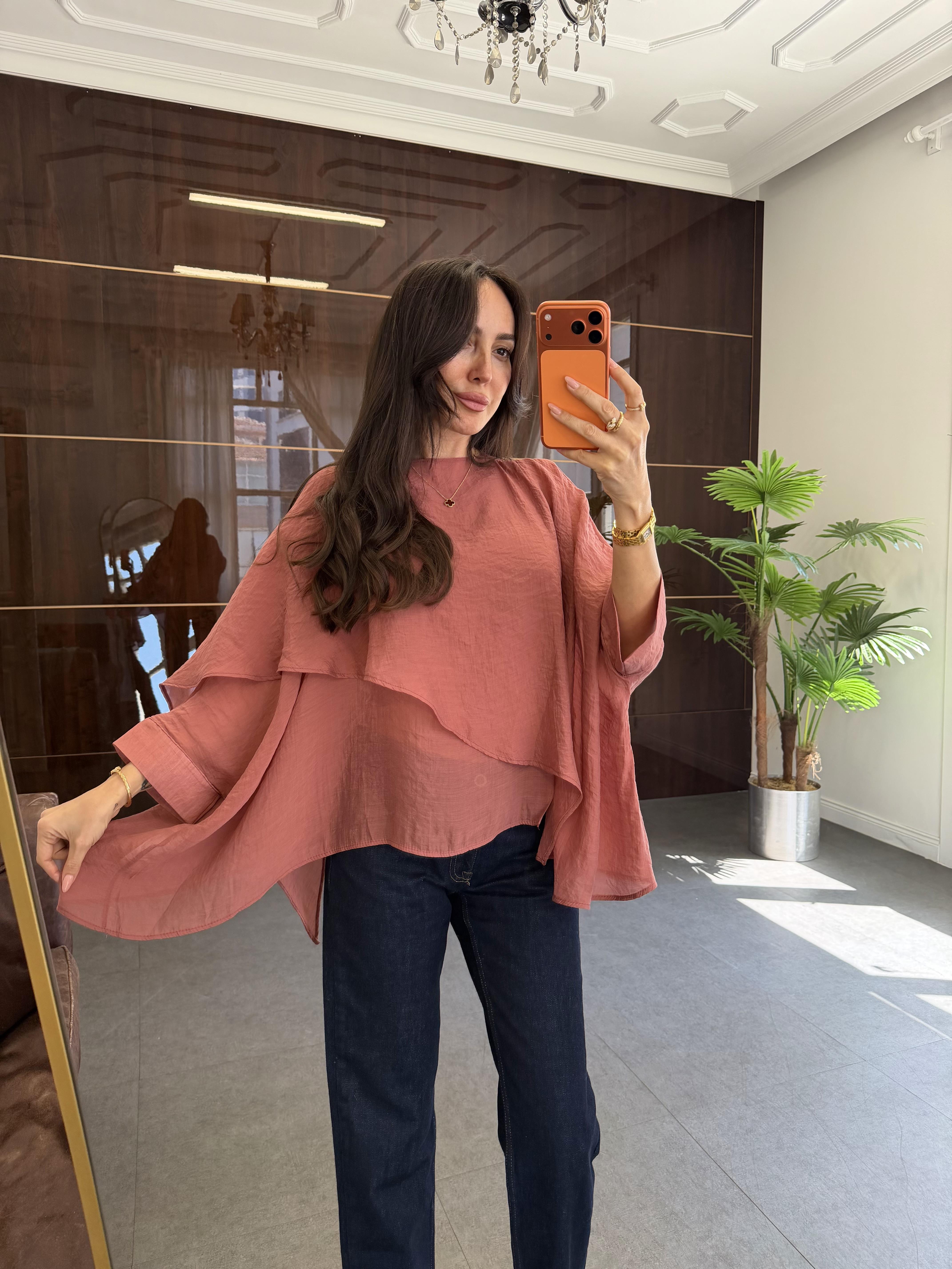 Kiremit Pelerin Viskon Bluz