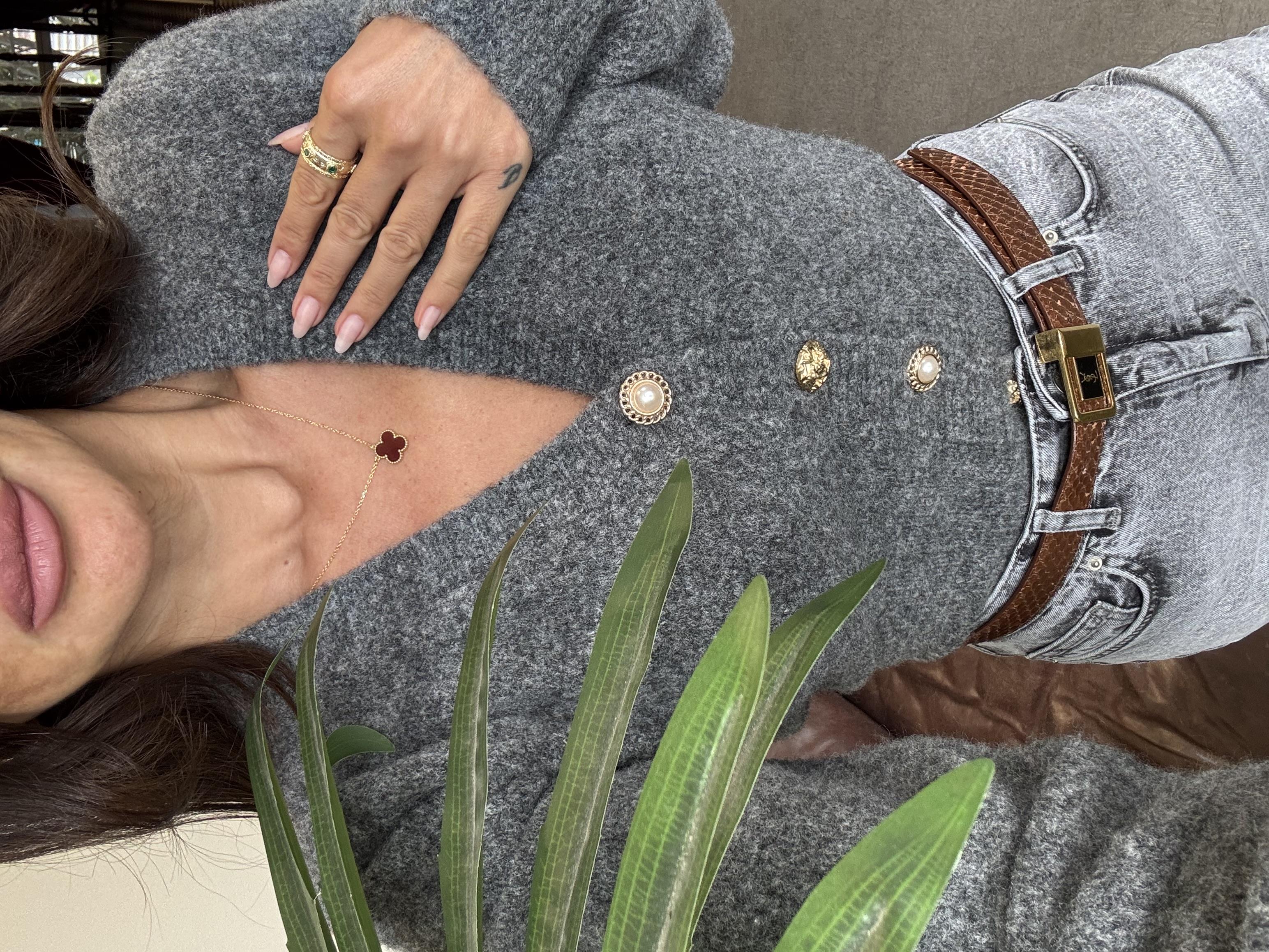 Koyu Füme Melanj V Yaka Düğmeli Triko Hırka