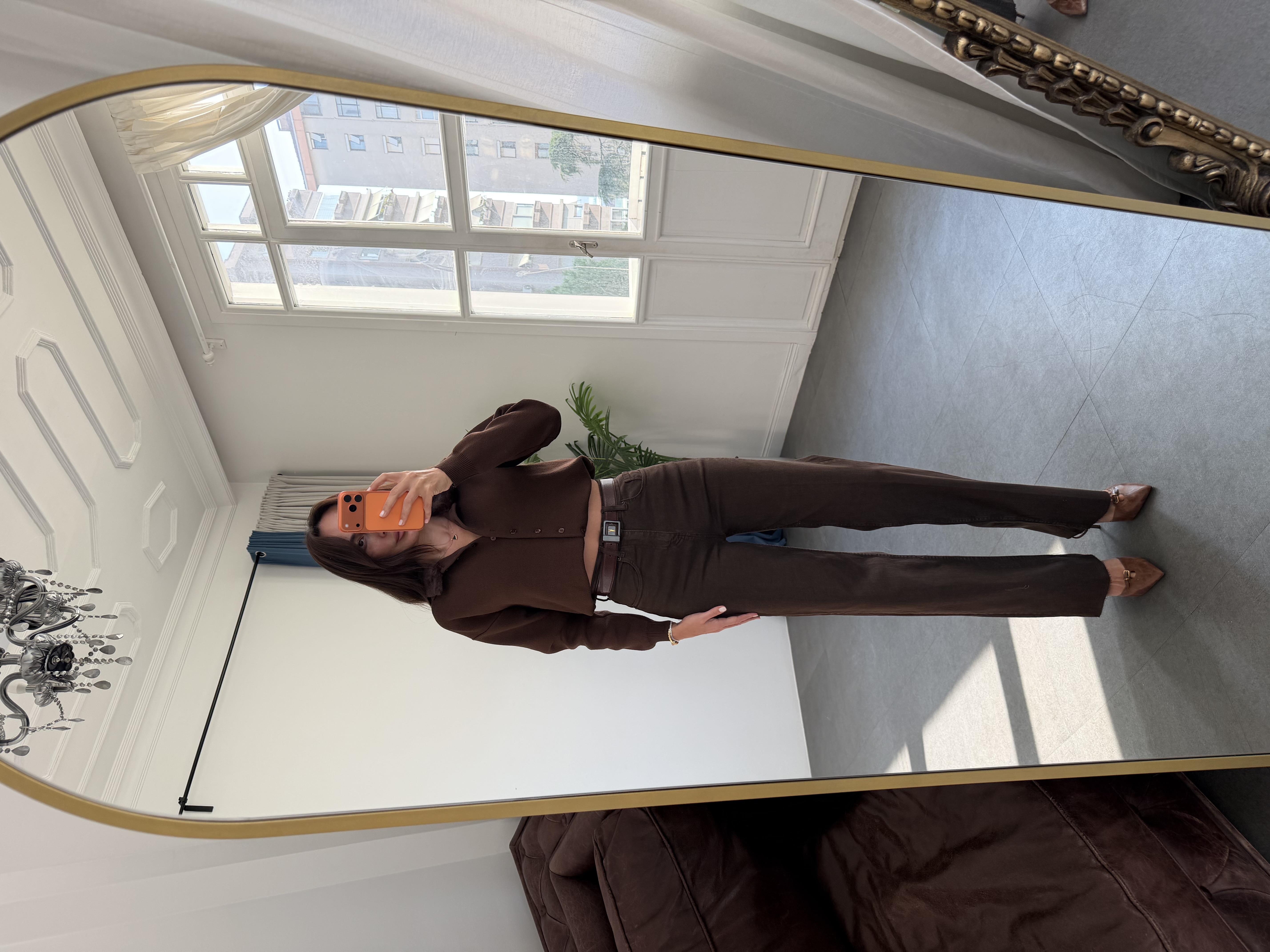 Koyu Kahve Yıkamalı Düz Kesim Jean Pantolon