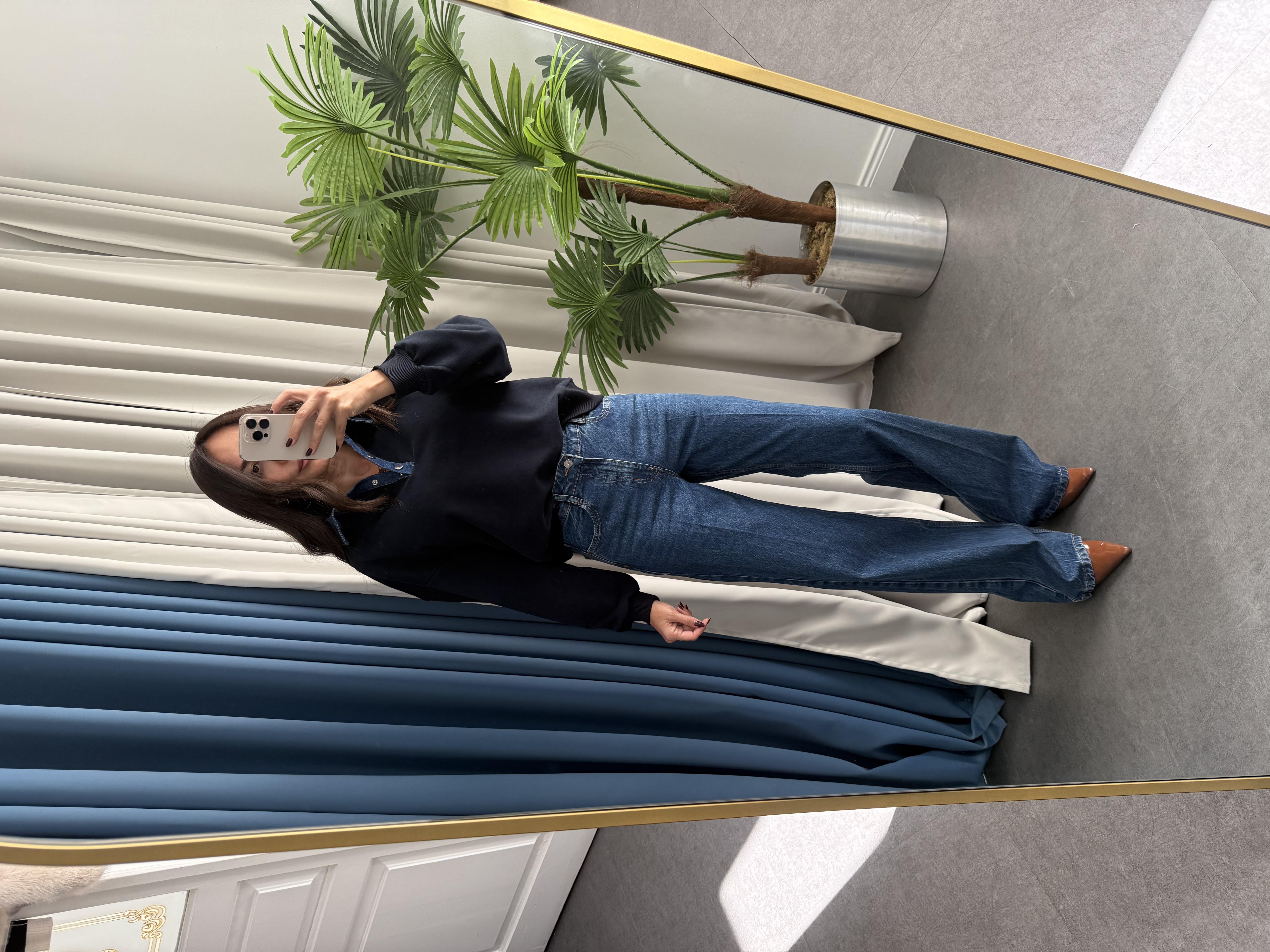 Koyu Mavi Düz Denim Kadın Palazzo