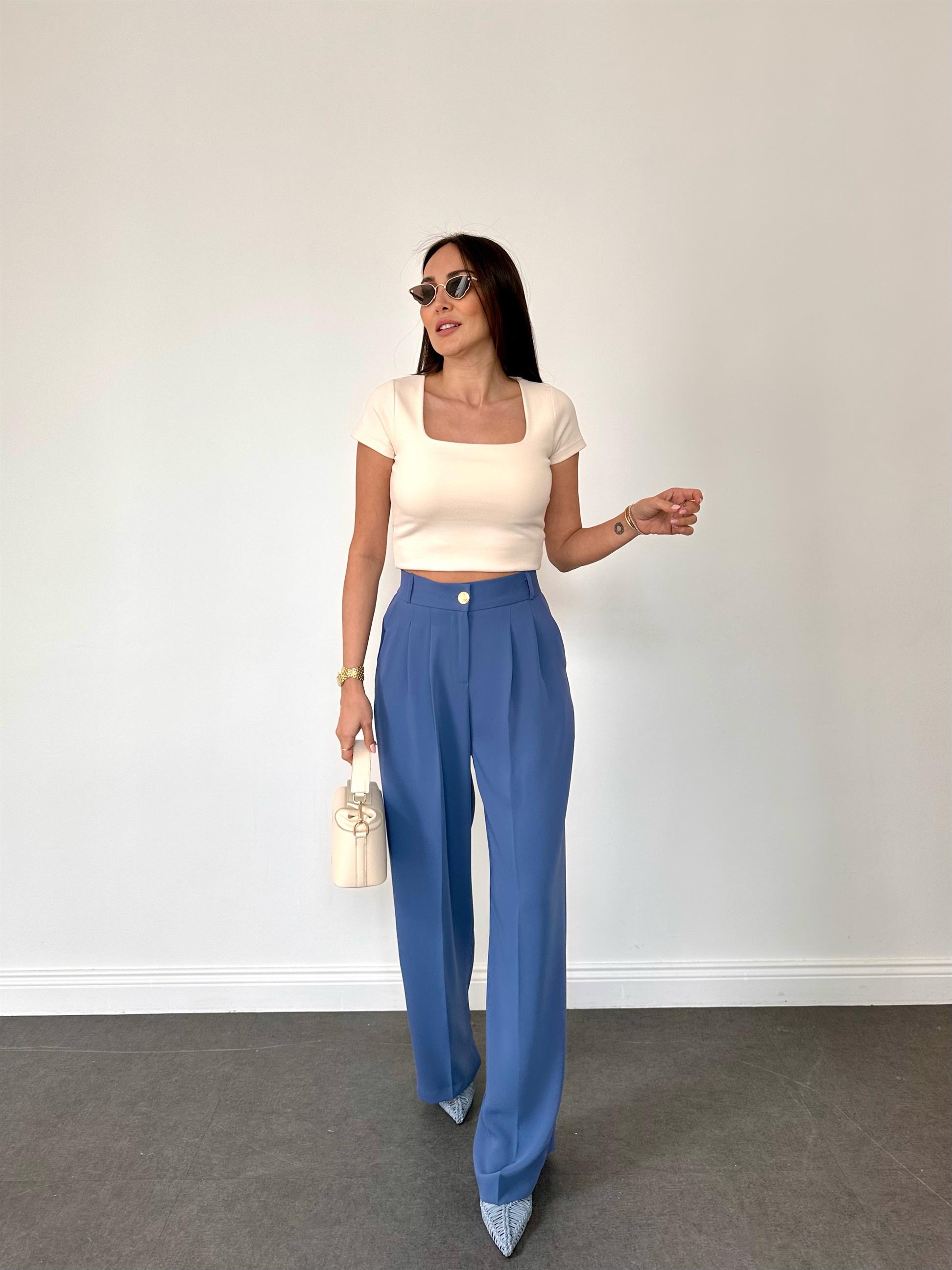 Koyu Mavi  Geniş Paçalı Pantolon