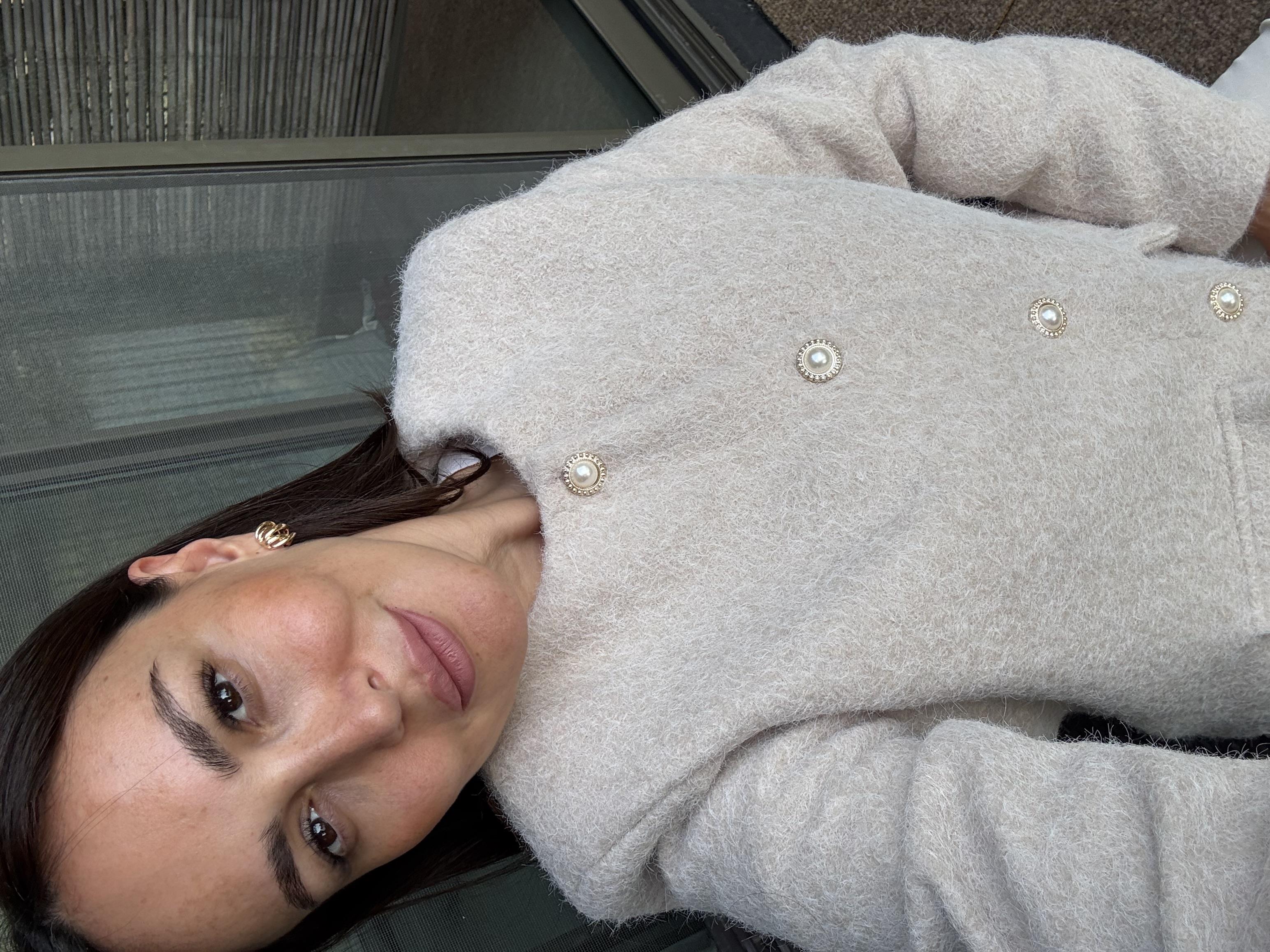 Krem İnci Düğmeli Astarlı Ceket