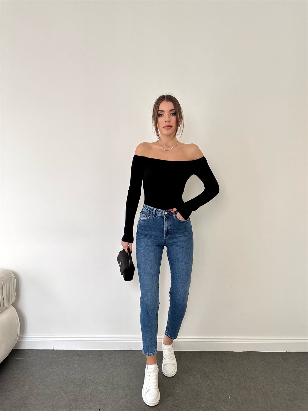 Lacivert A.9087 Mom Jean Pantolon