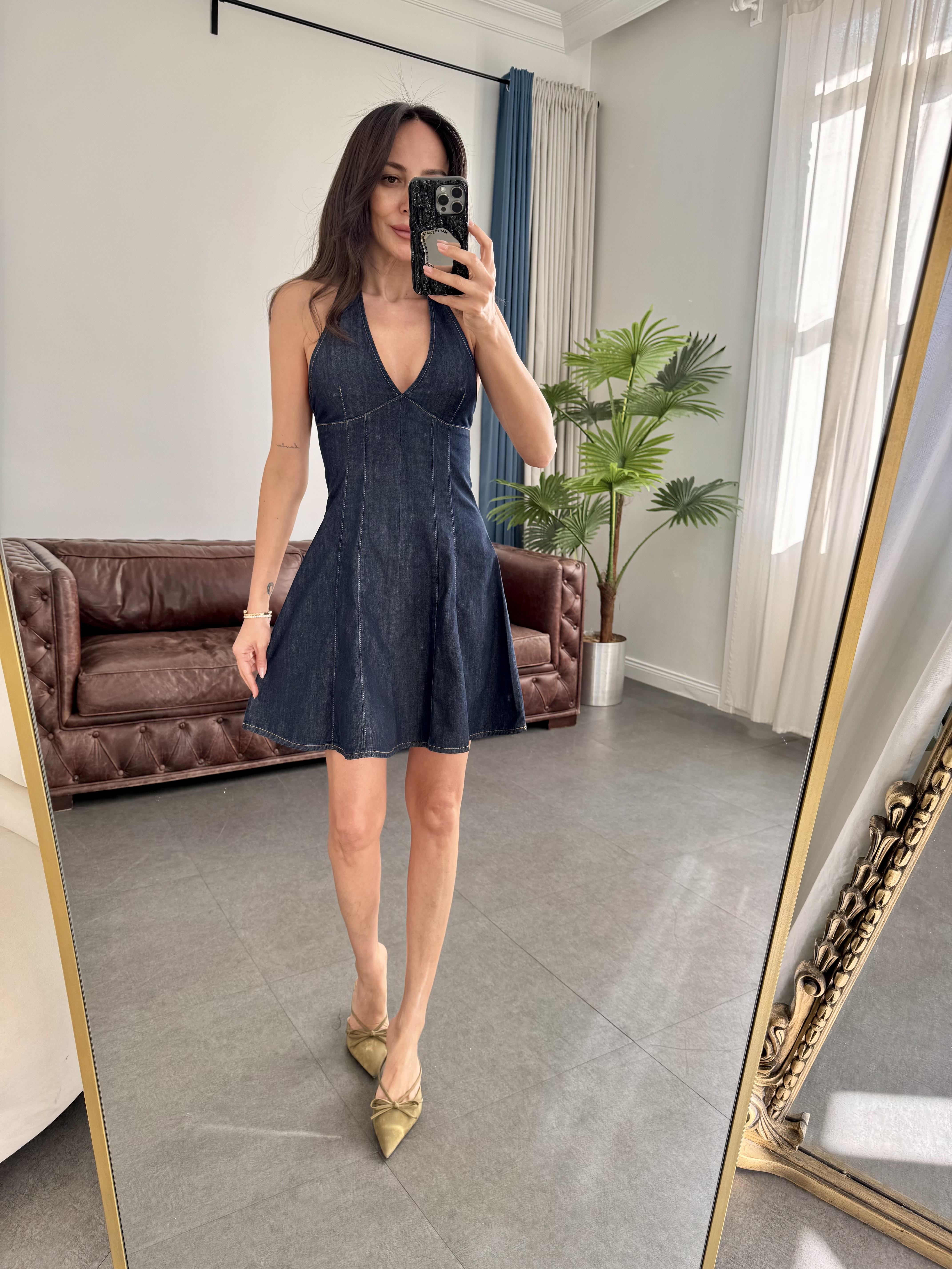 Lacivert Arkası Açık Mini Elbise