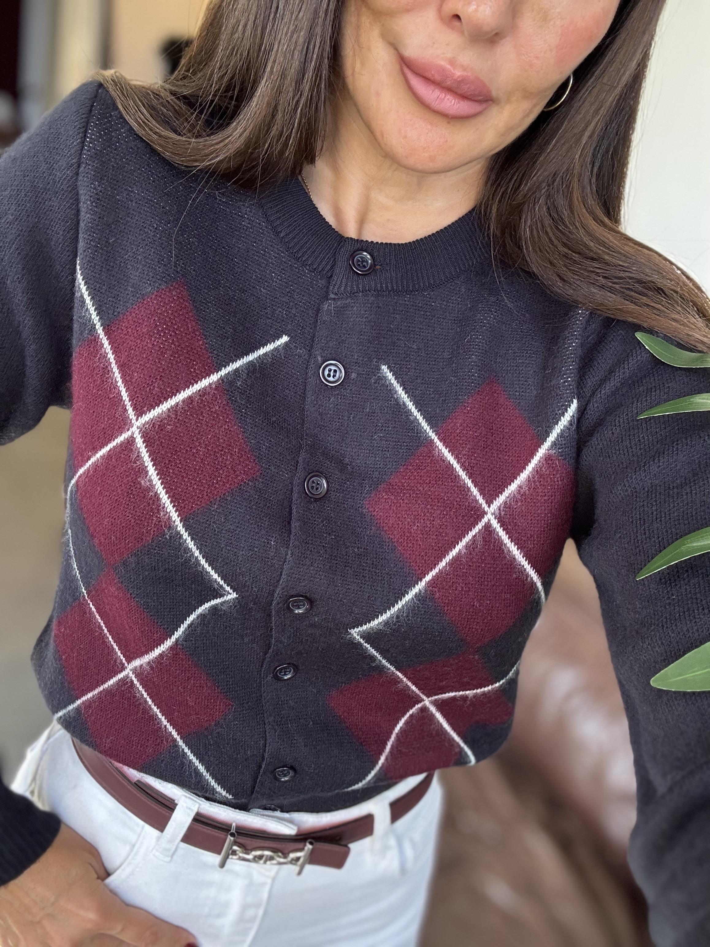 Lacivert Baklavalı Triko Hırka