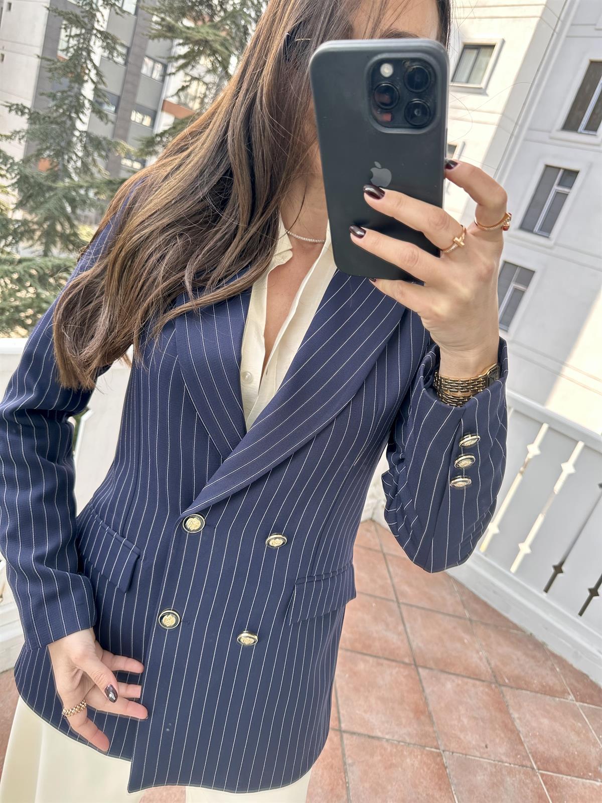 Lacivert Çizgili Blazer Ceket · 12