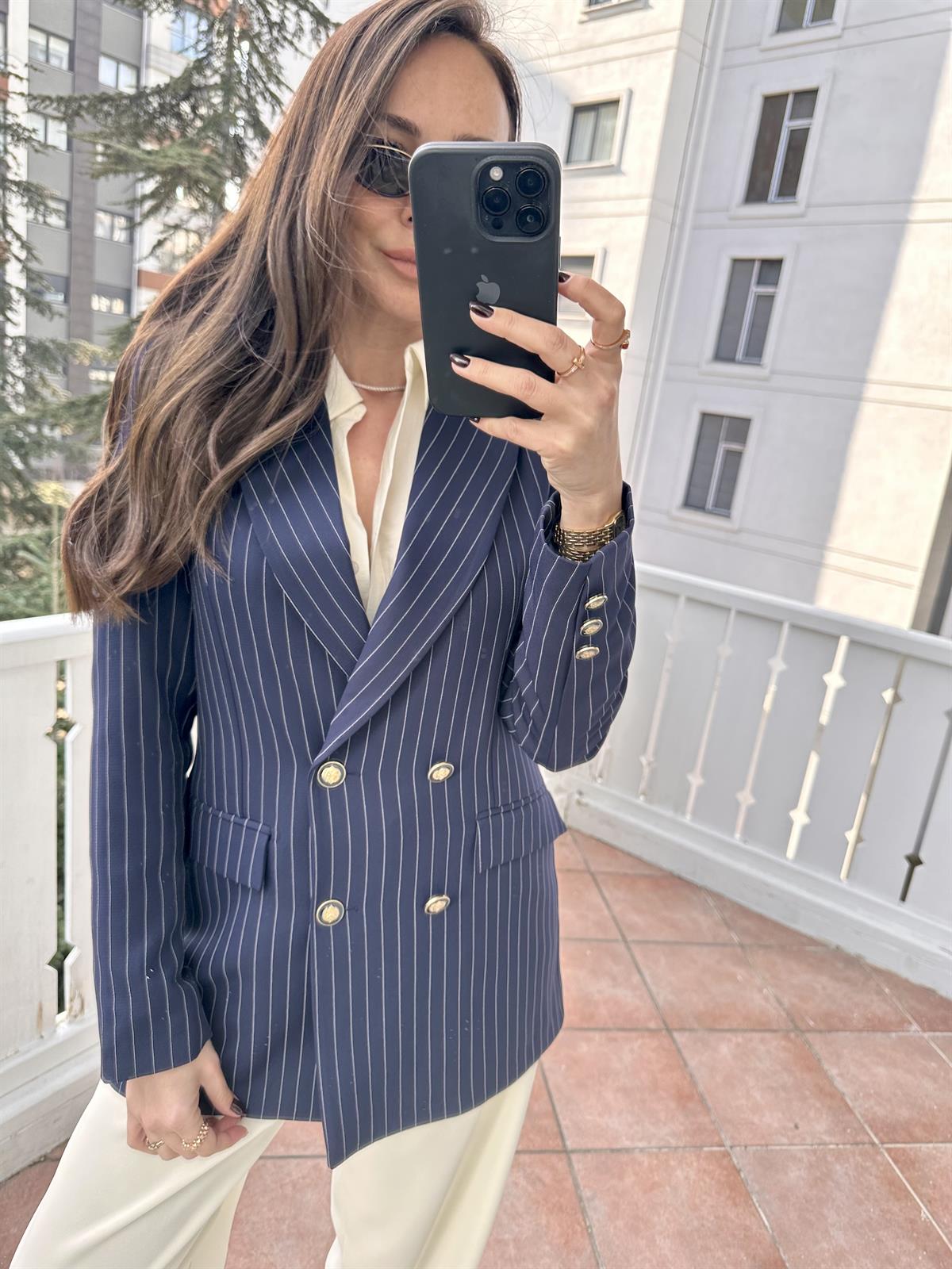 Lacivert Çizgili Blazer Ceket · 13