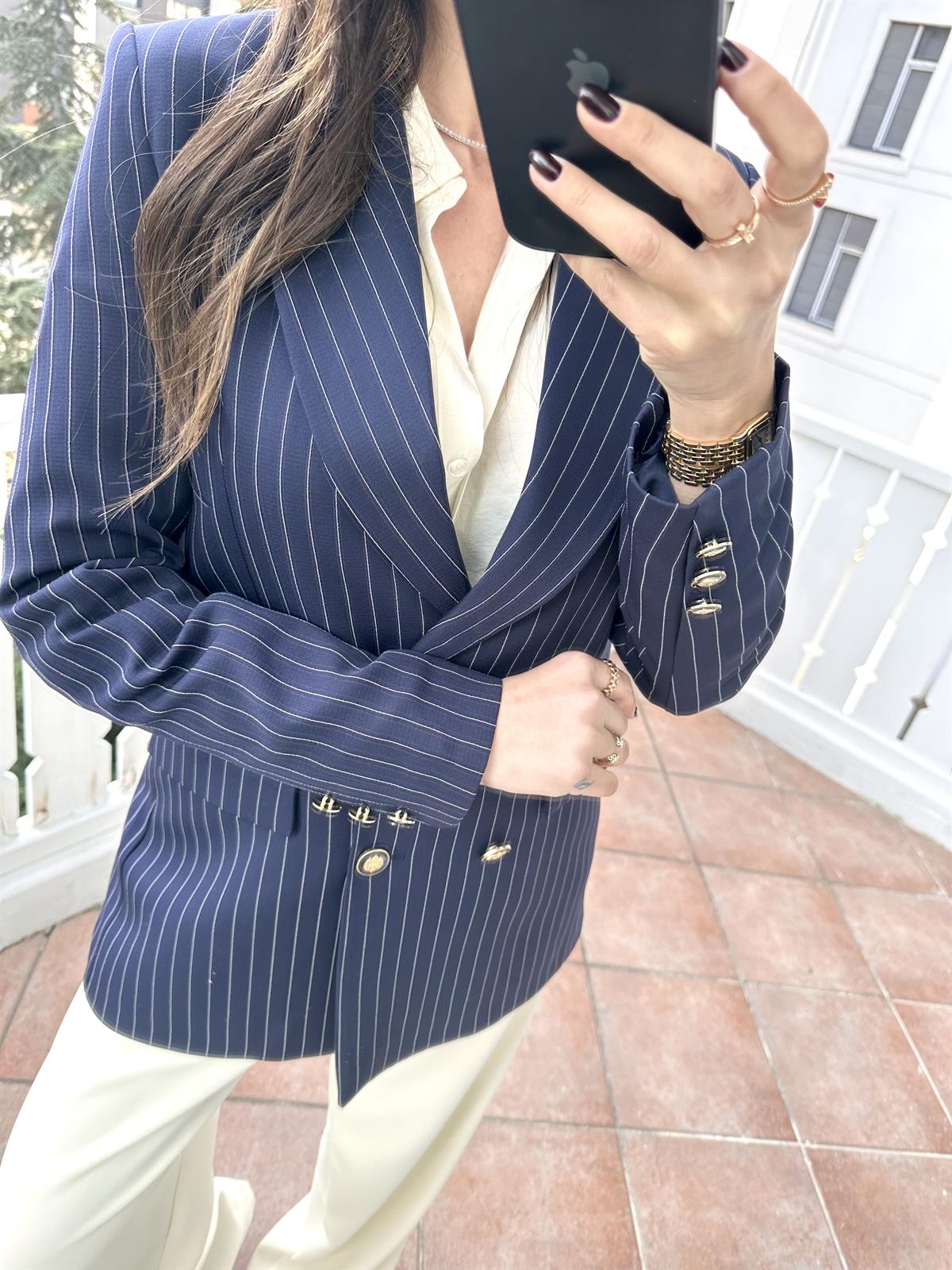 Lacivert Çizgili Blazer Ceket · 16
