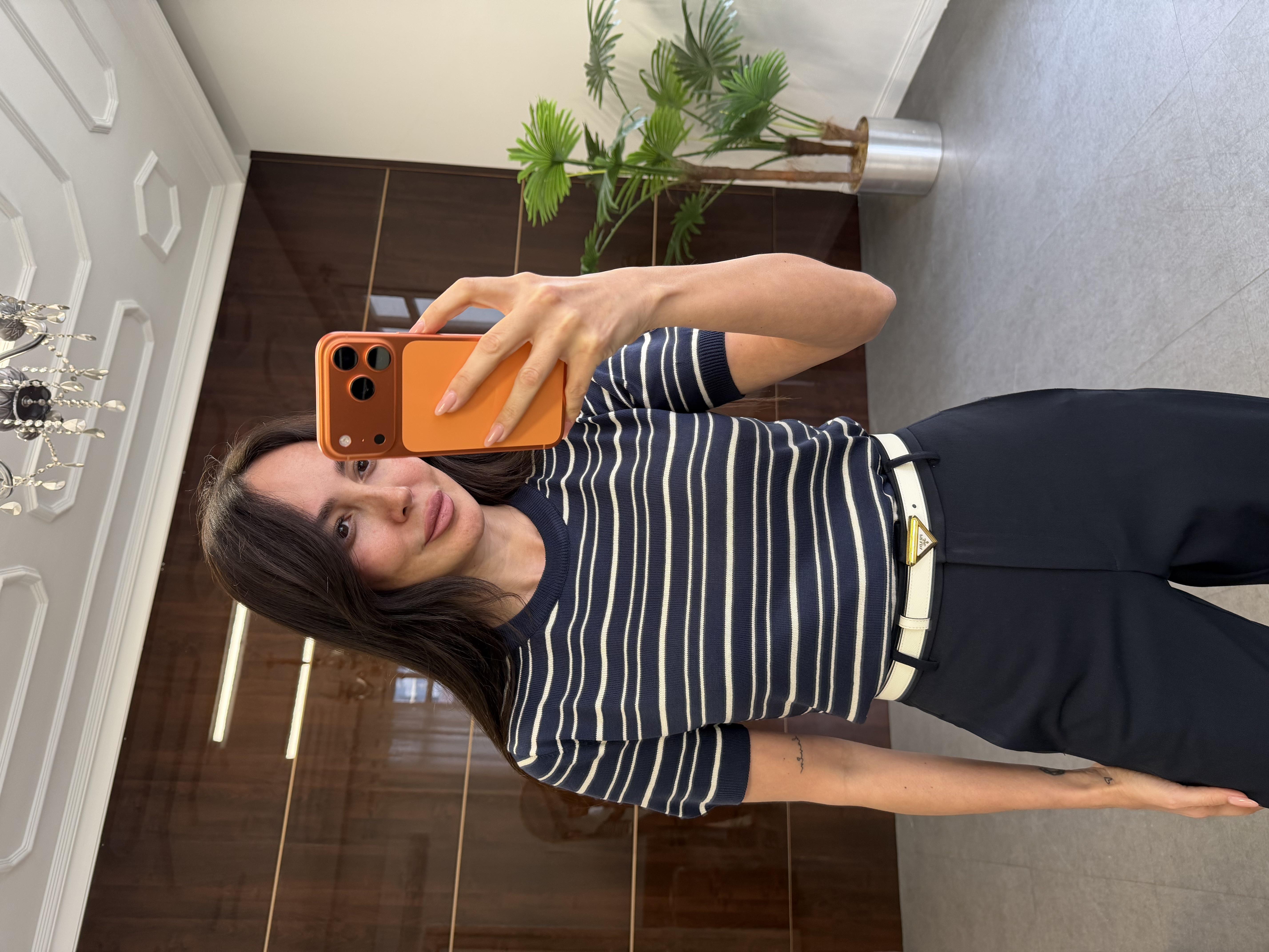 Lacivert Çizgili Kısa Kol Triko