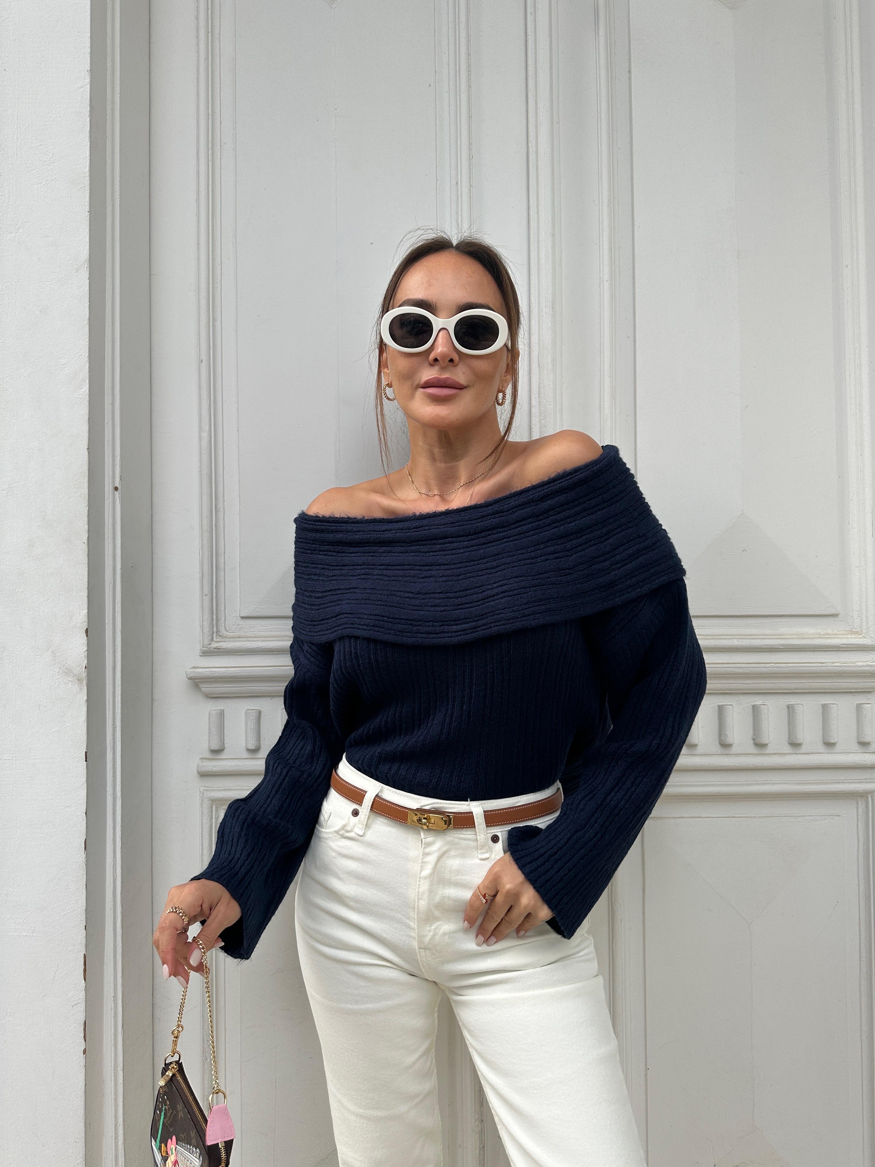 Lacivert Degaje Yaka Fitilli Kazak