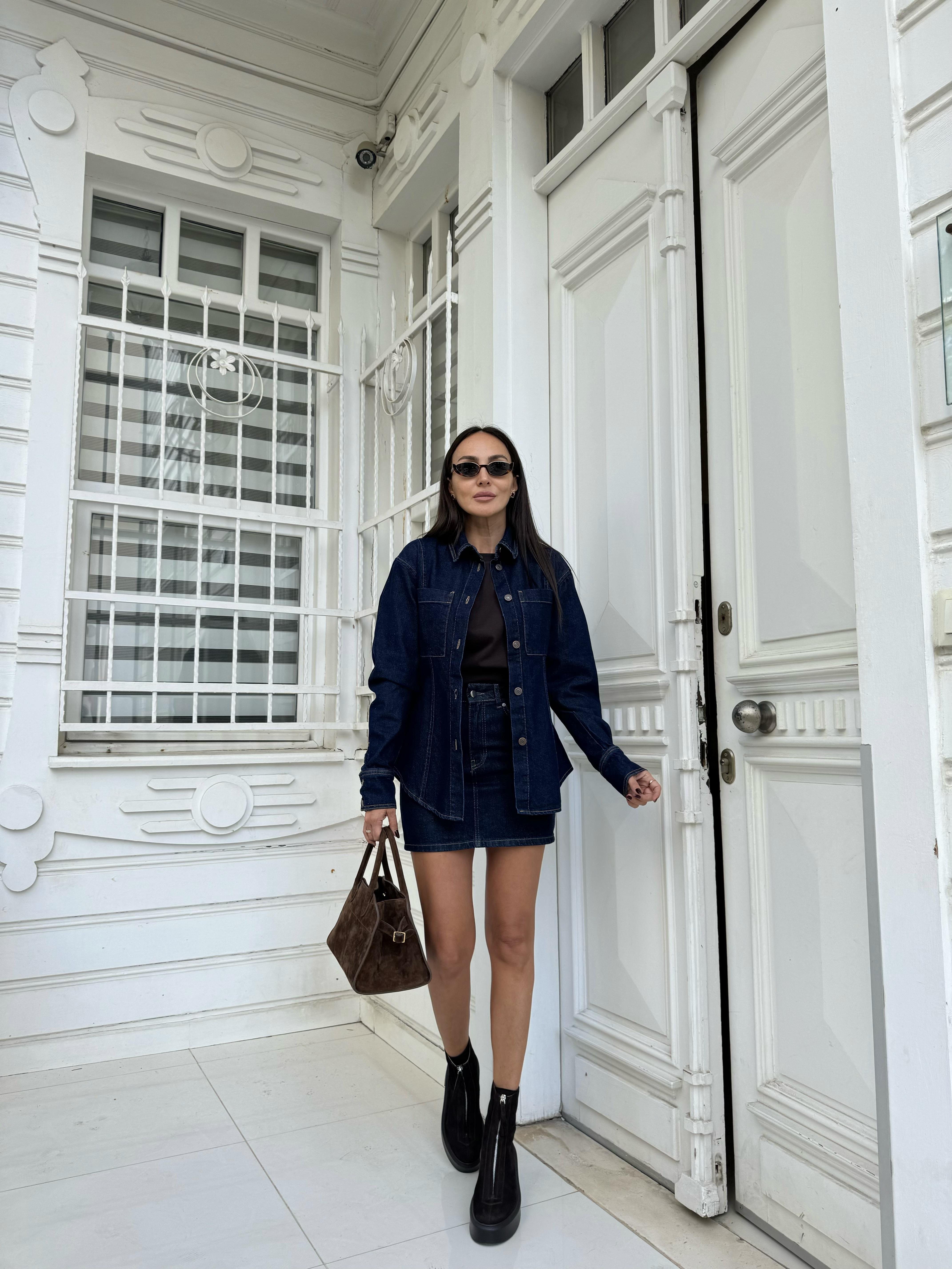 Lacivert Denim Mini Etek