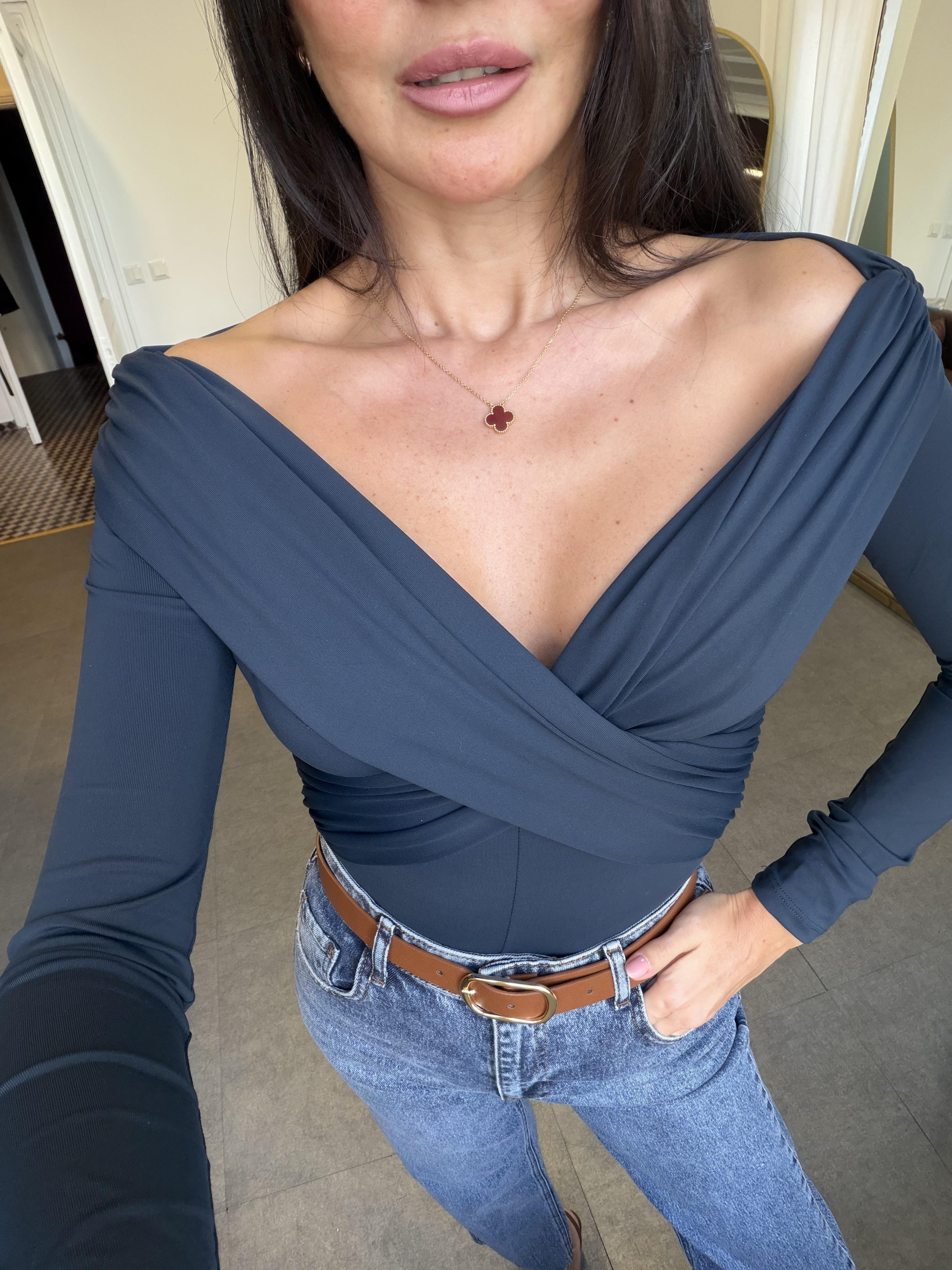 Lacivert Dökümlü Bodysuit