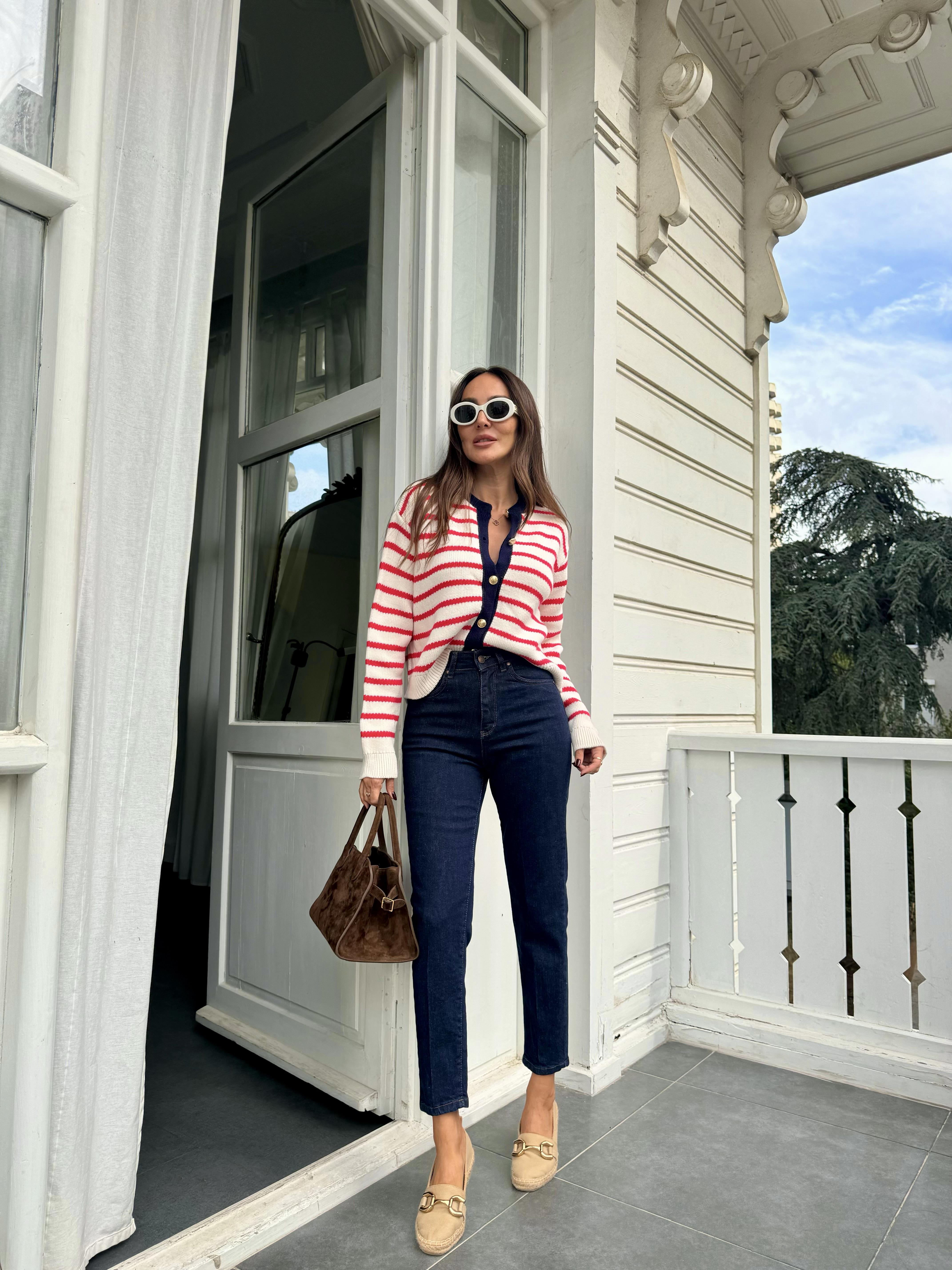 Lacivert Full Likralı Mom Fit Jean