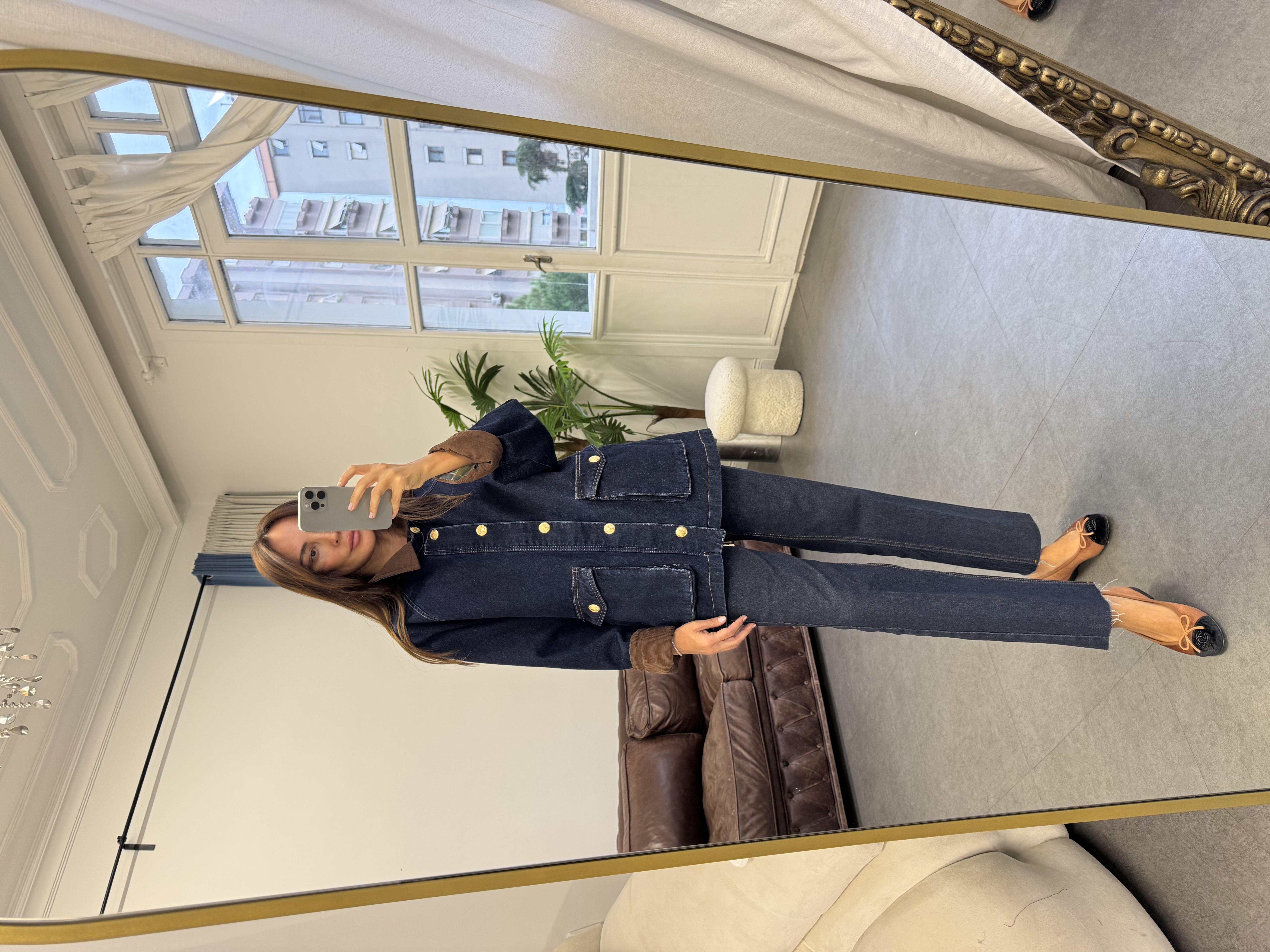 Lacivert Kadife Yaka Ceket Denim