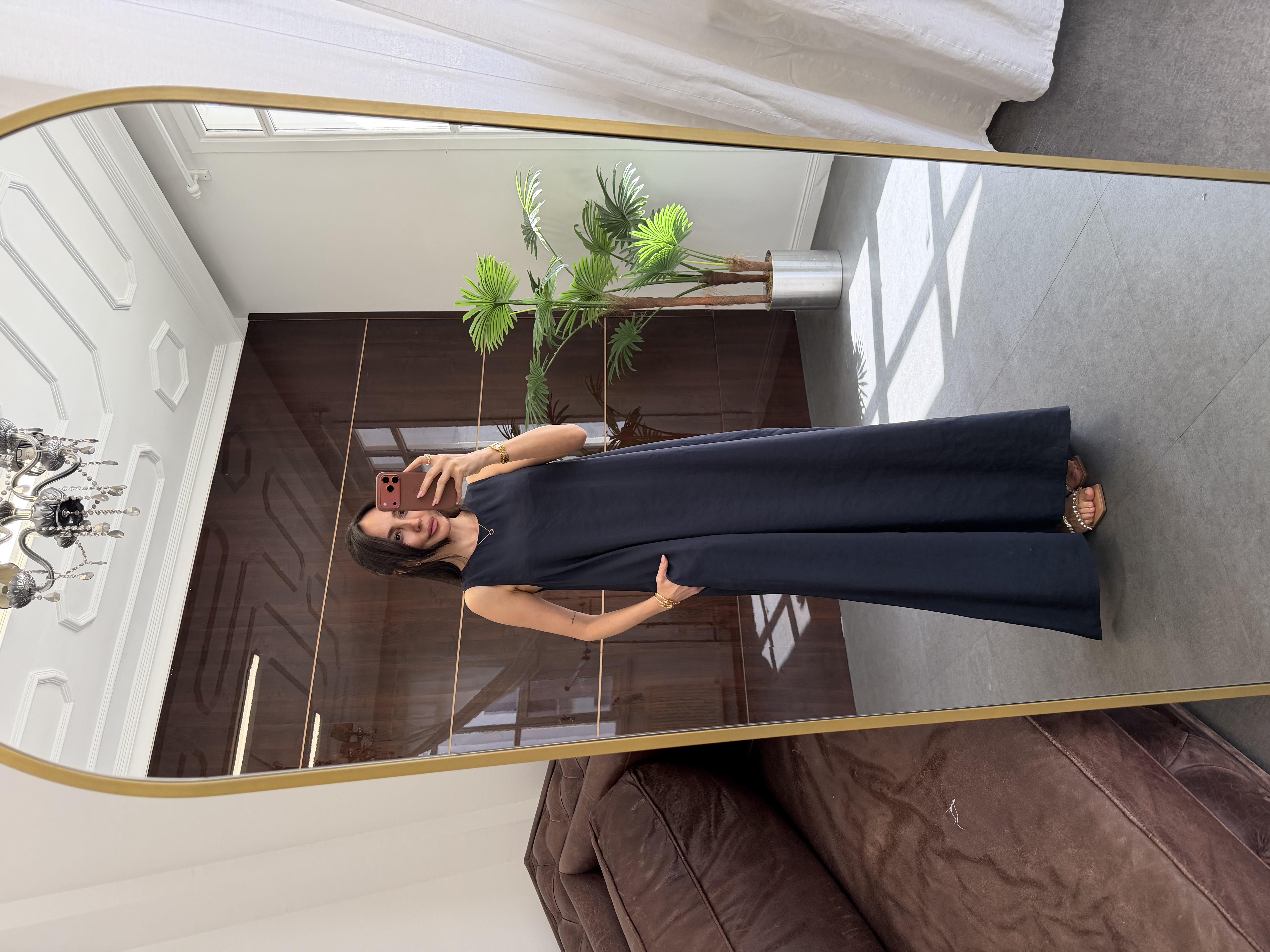 Lacivert Kolsuz Uzun Elbise