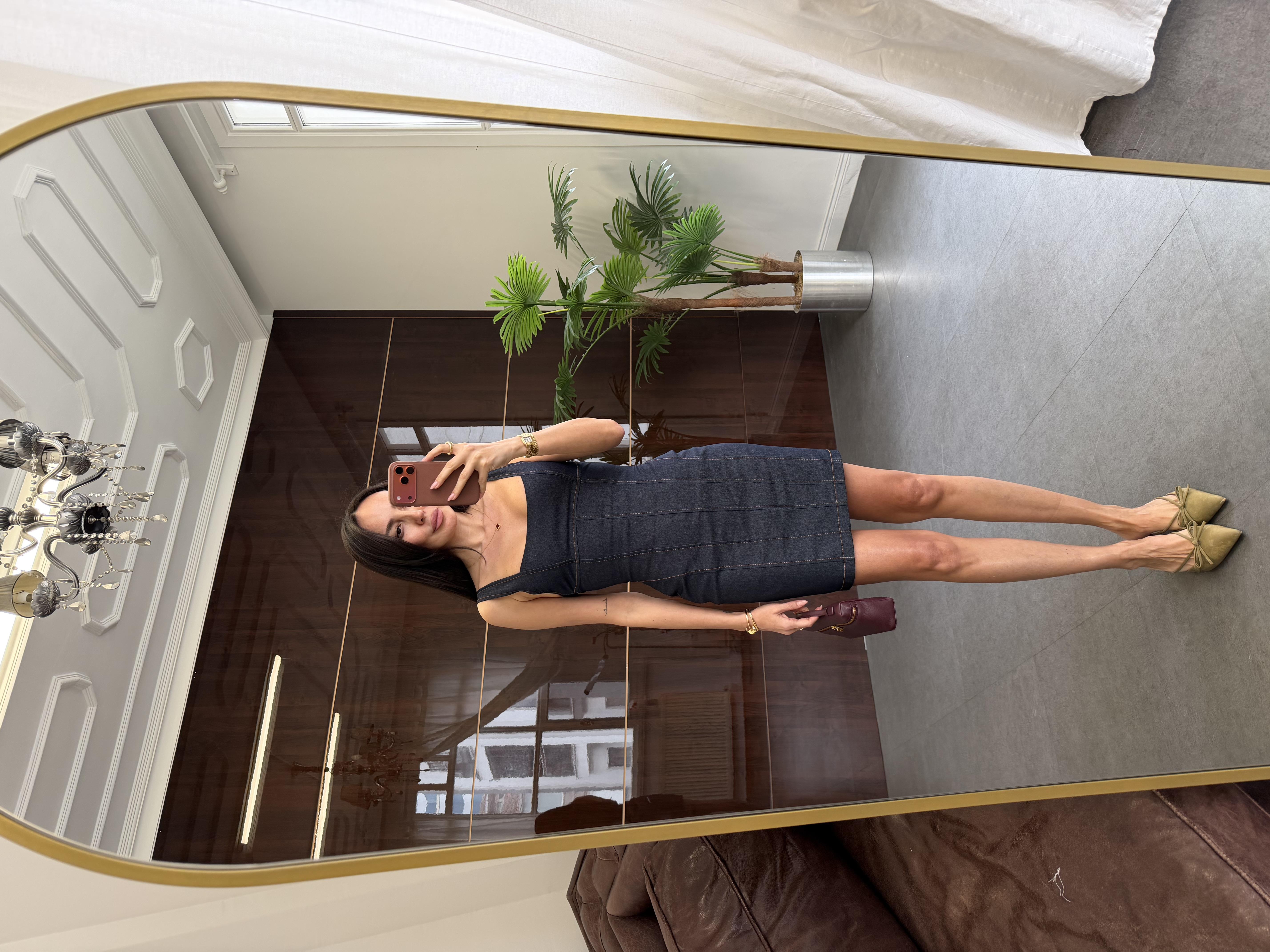 Lacivert Korse Model Gabardin Denim Elbise