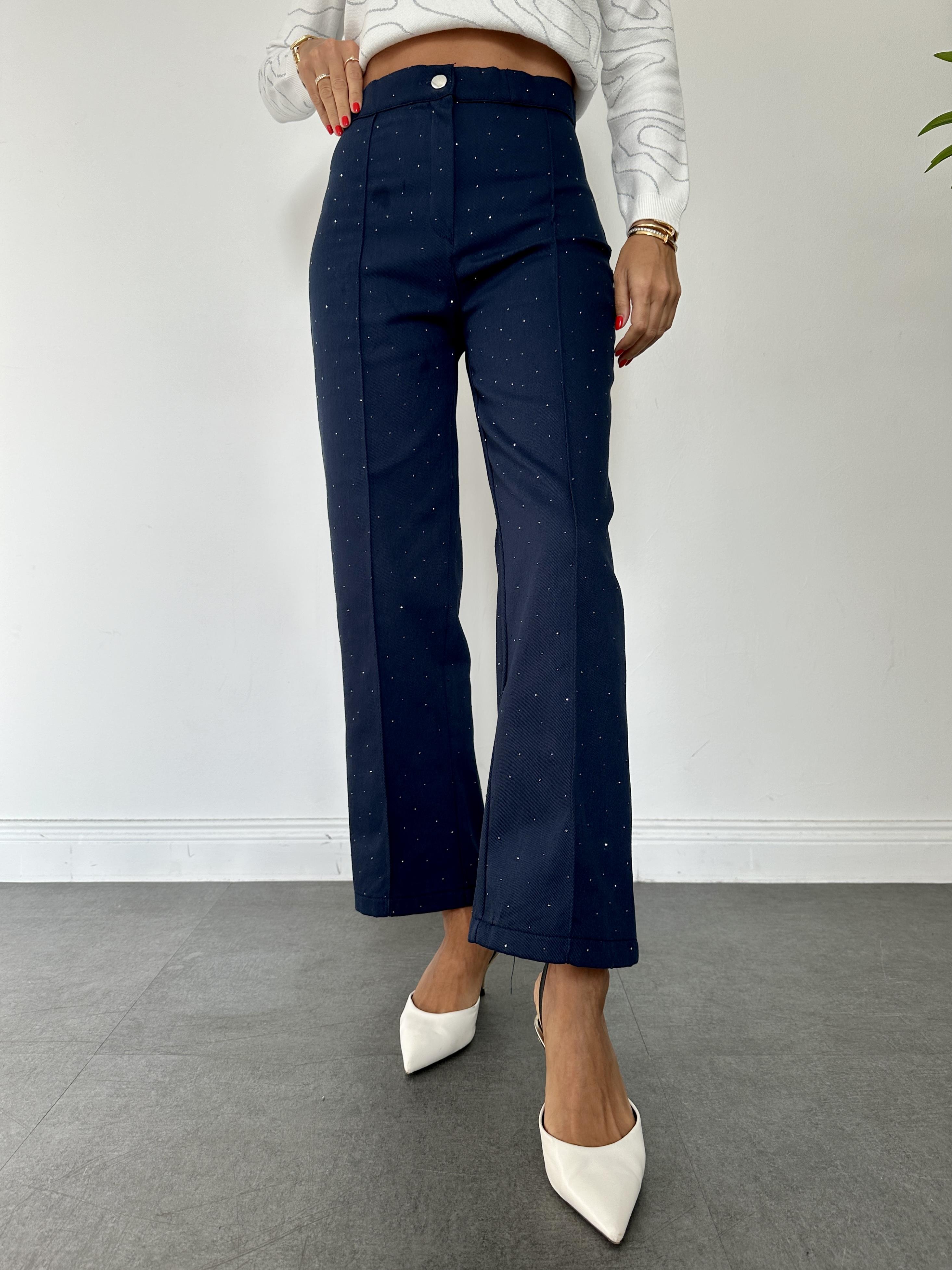 Lacivert Minik Taş İşlemeli Jean Pantolon