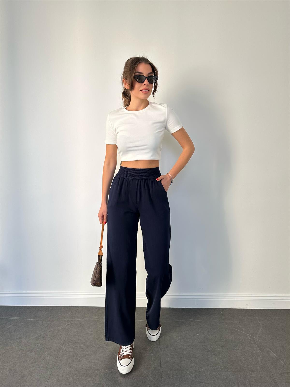 Lacivert Örgü Kemer Gabardin Pantolon · 7