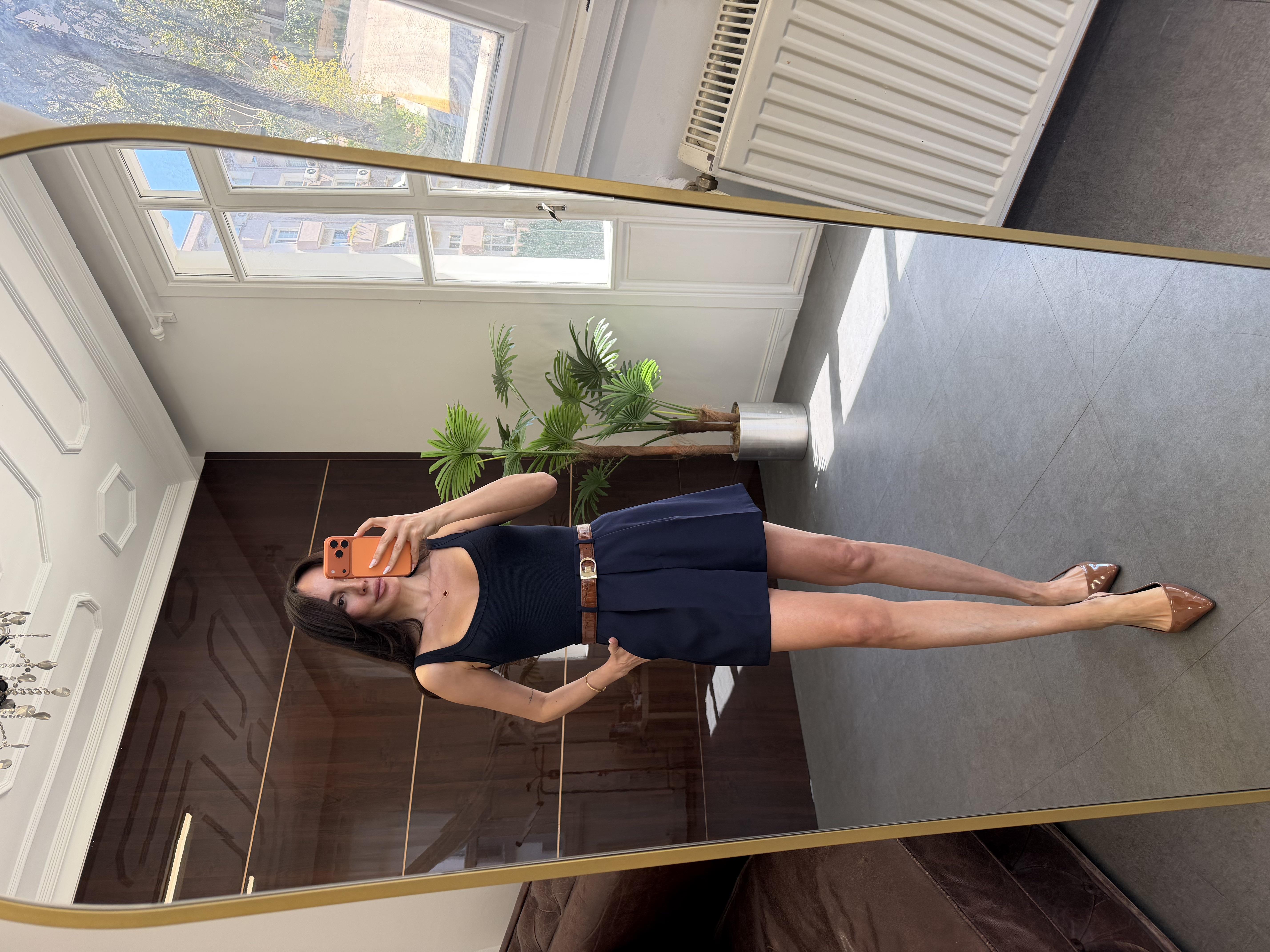 Lacivert Pileli Cepli Şort