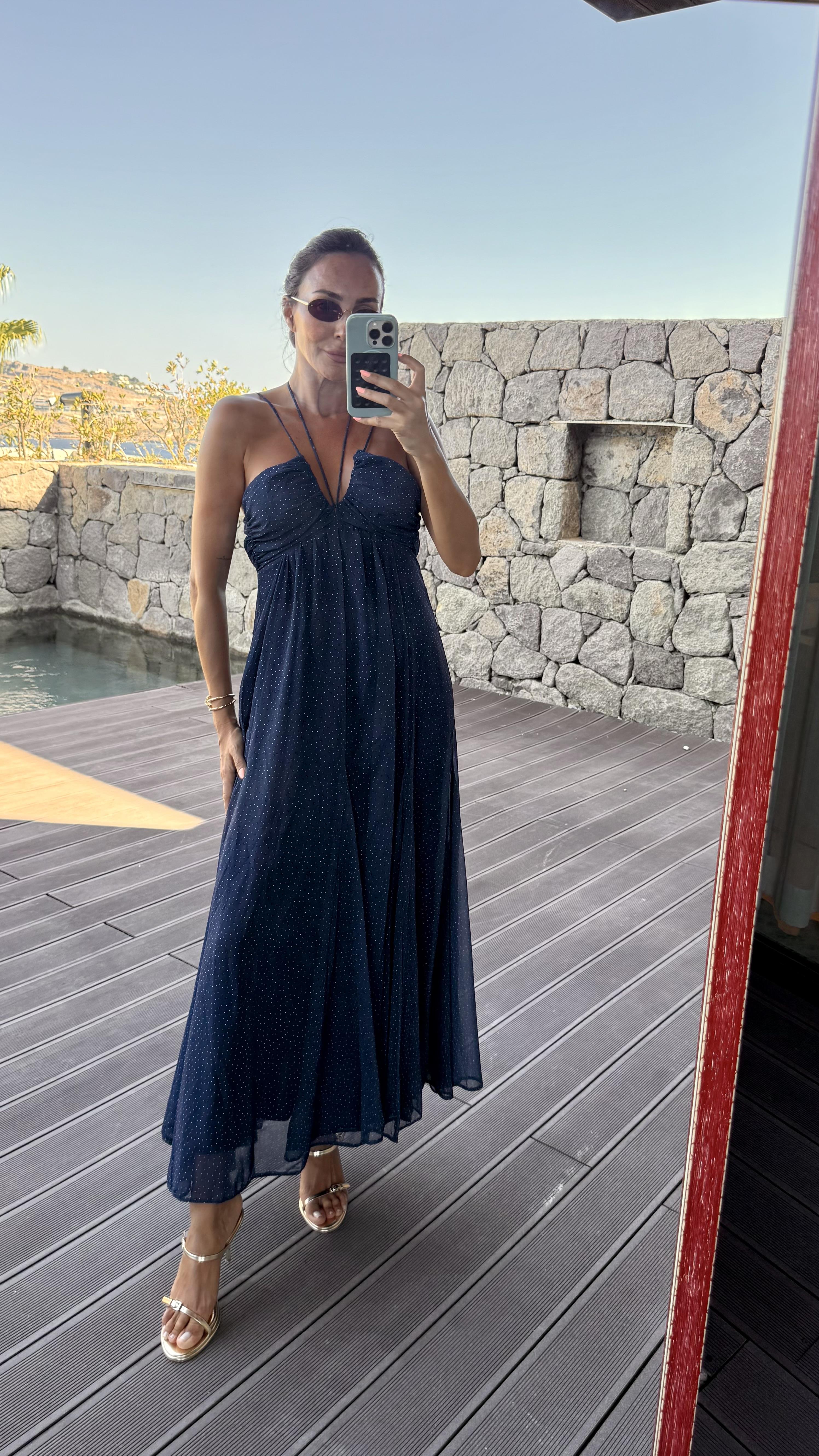 Lacivert Transparan Detay Şifon Elbise