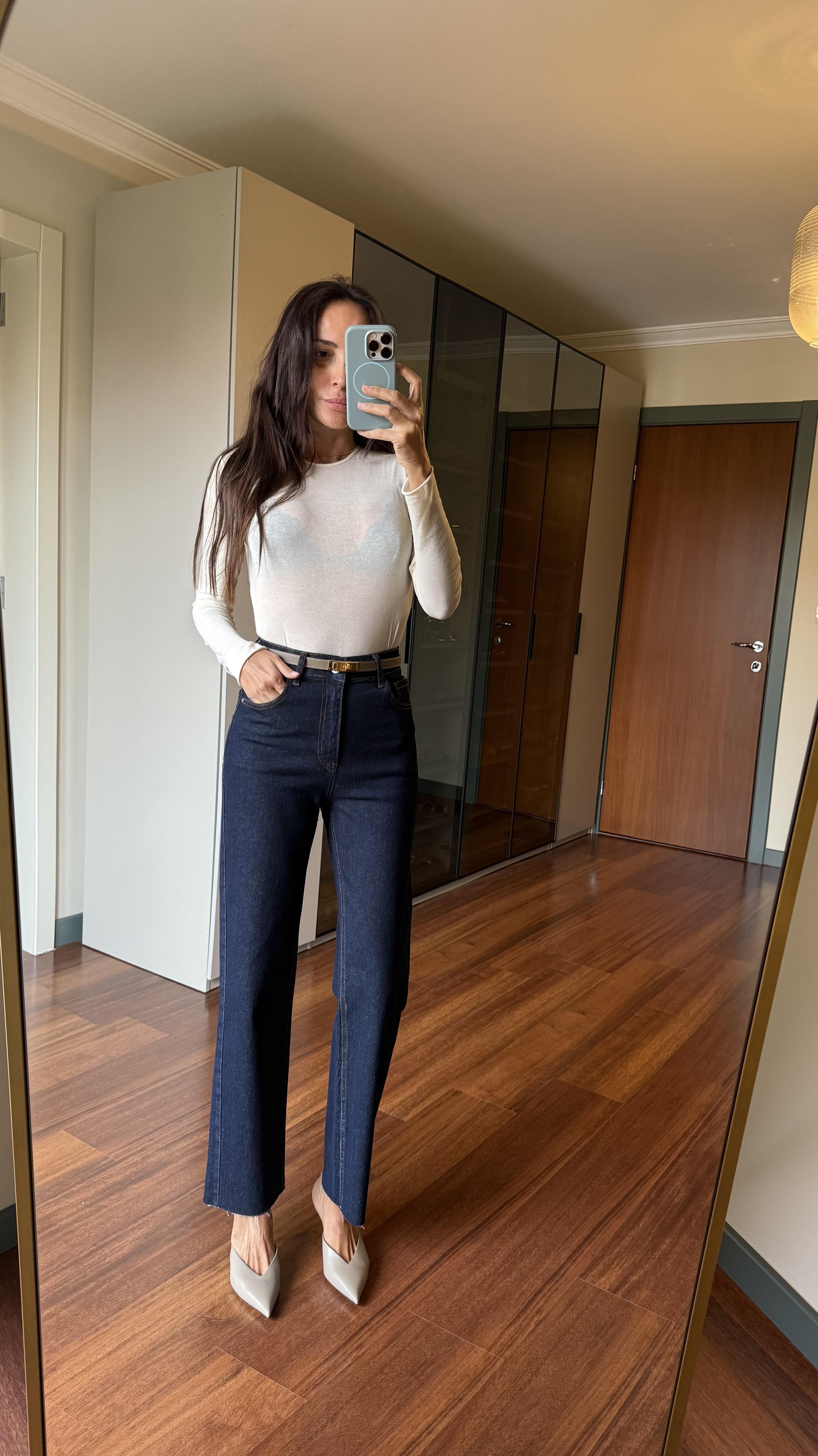 Lacivert Yıkamalı Düz Kesim Jean Pantolon