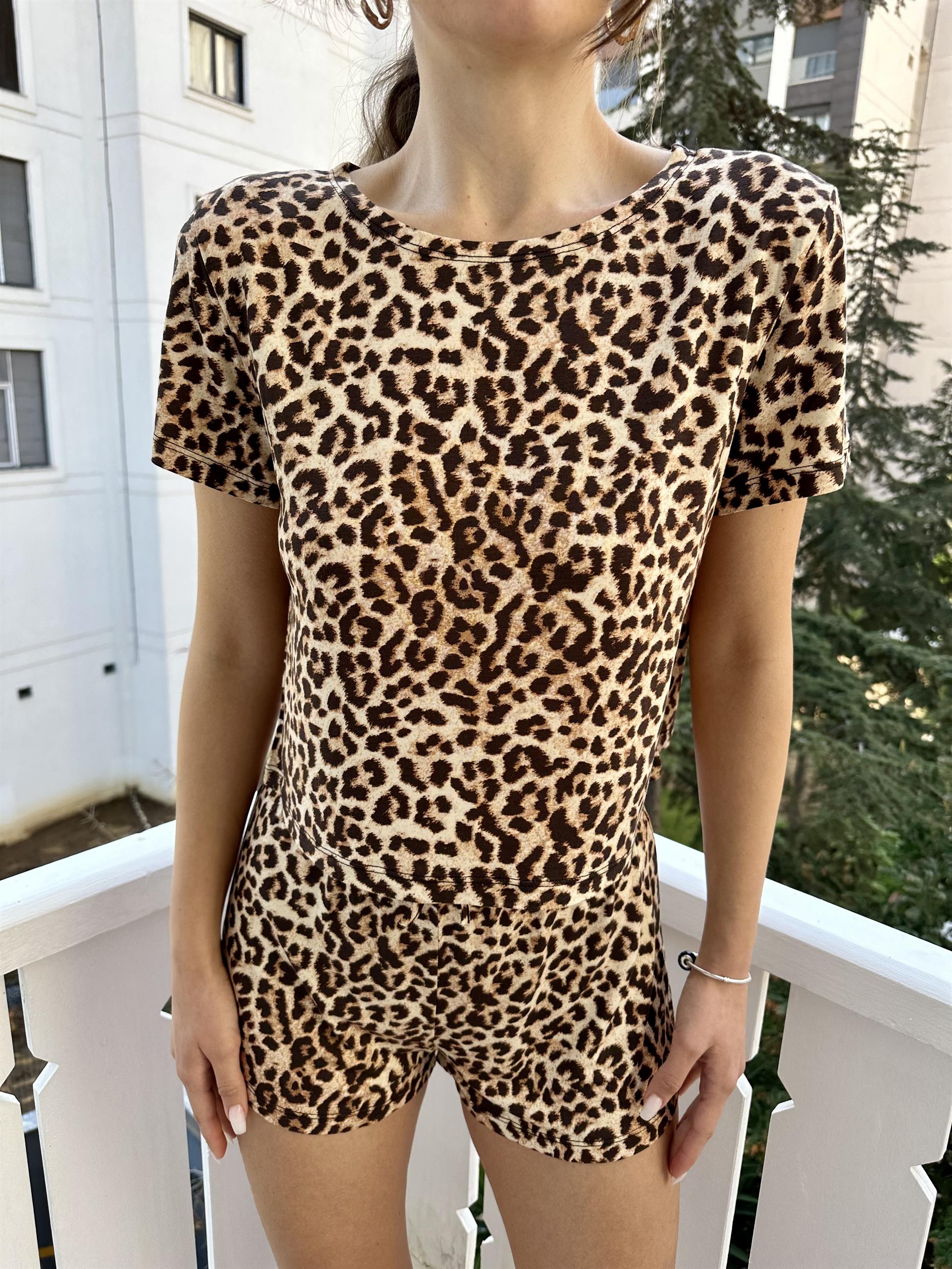 Leopar Desen Şortlu Kadın Takım · 6