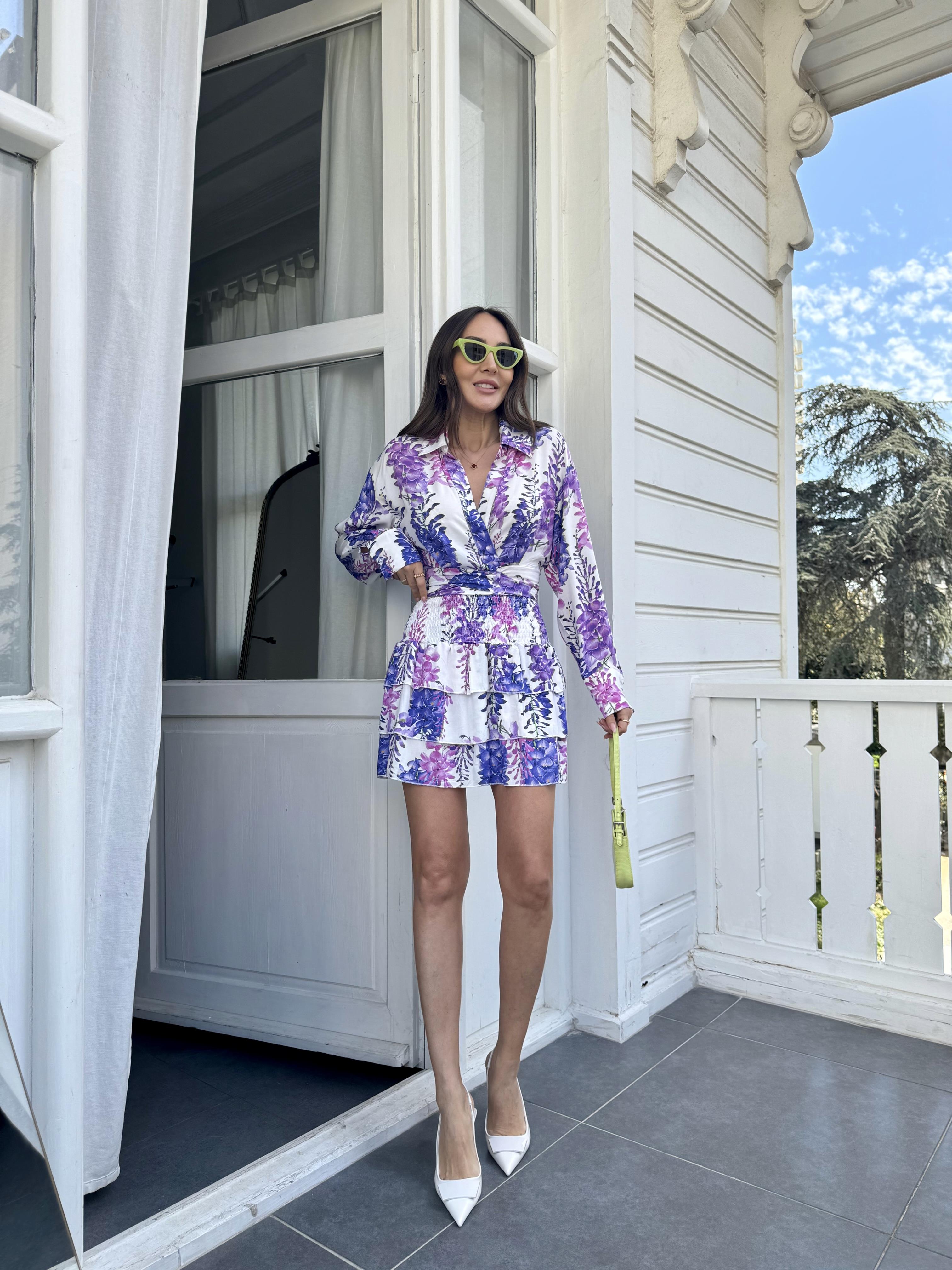 Lila Çiçekli Bluz Etek Takım