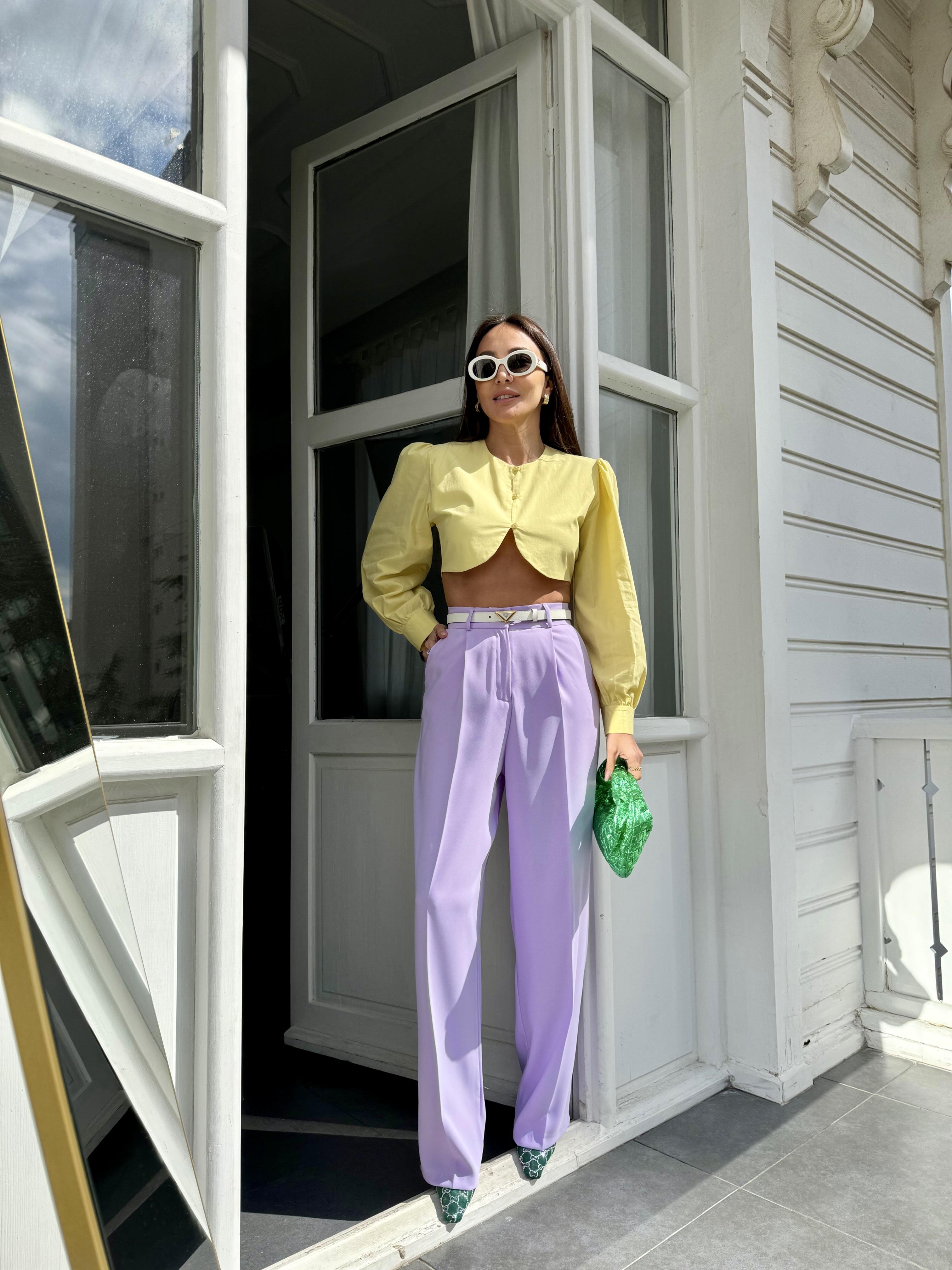 Lila Geniş Paça Kadın Kumaş Pantolon