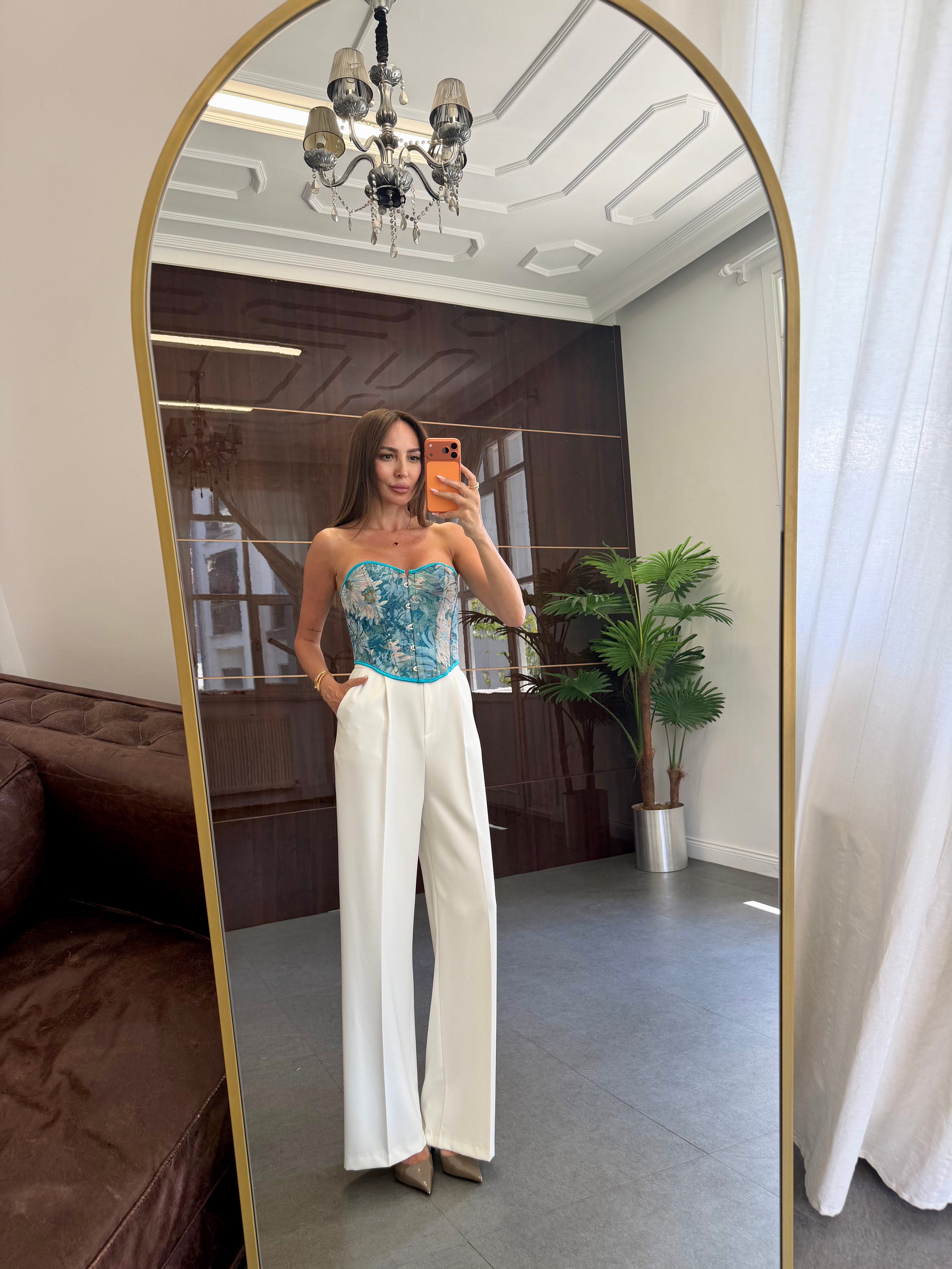 Mavi Çıtçıtlı Korse Bluz