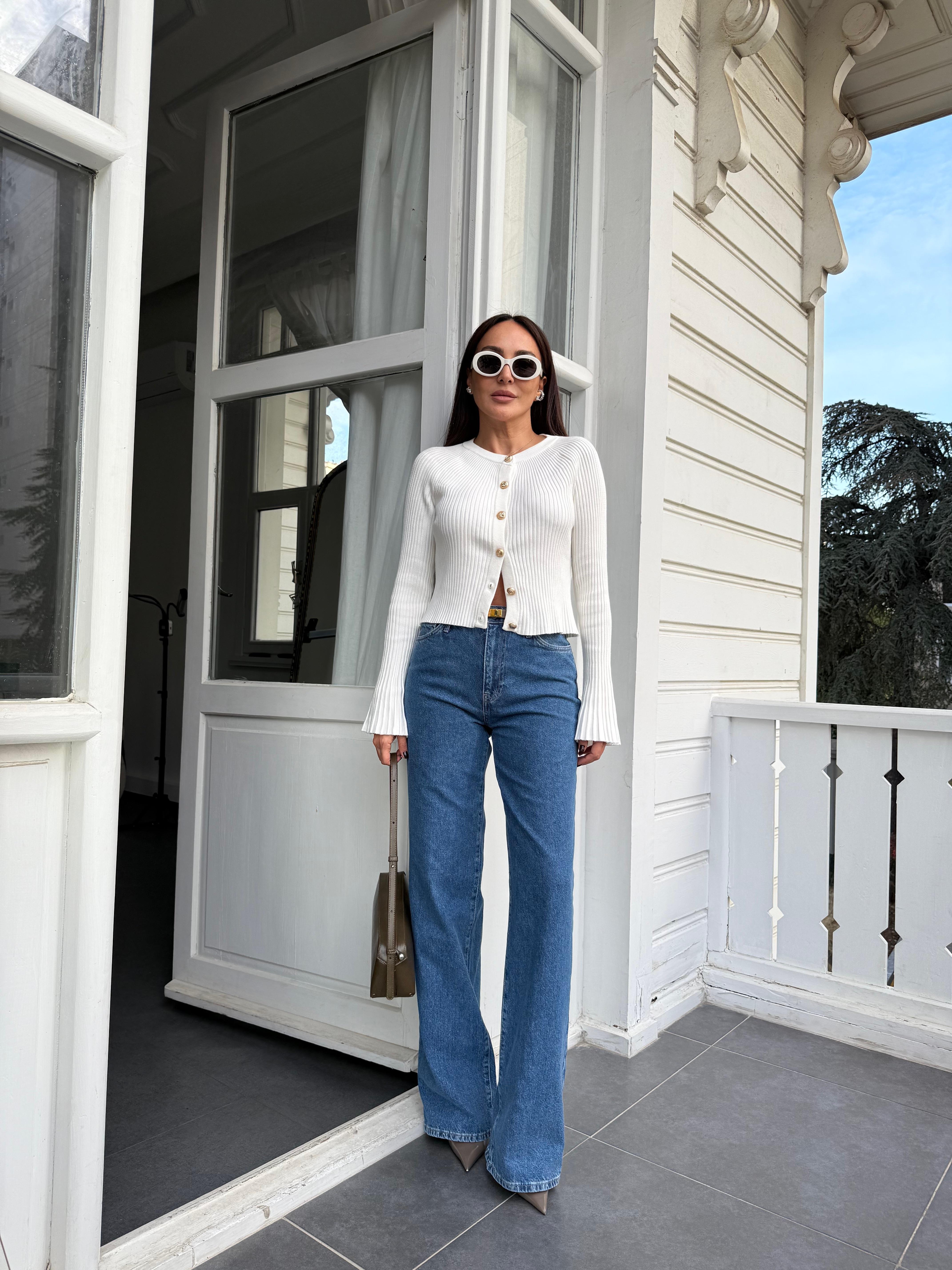 Mavi Düz Denim Kadın Palazzo