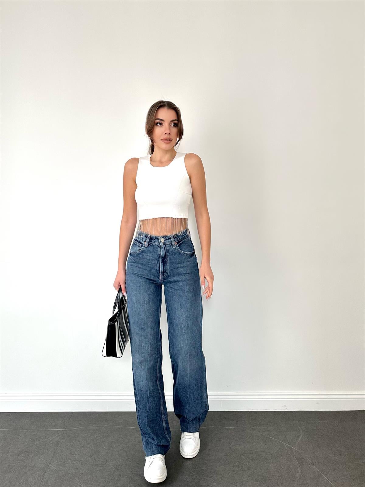 Mavi  Geniş Paça Jean Pantolon