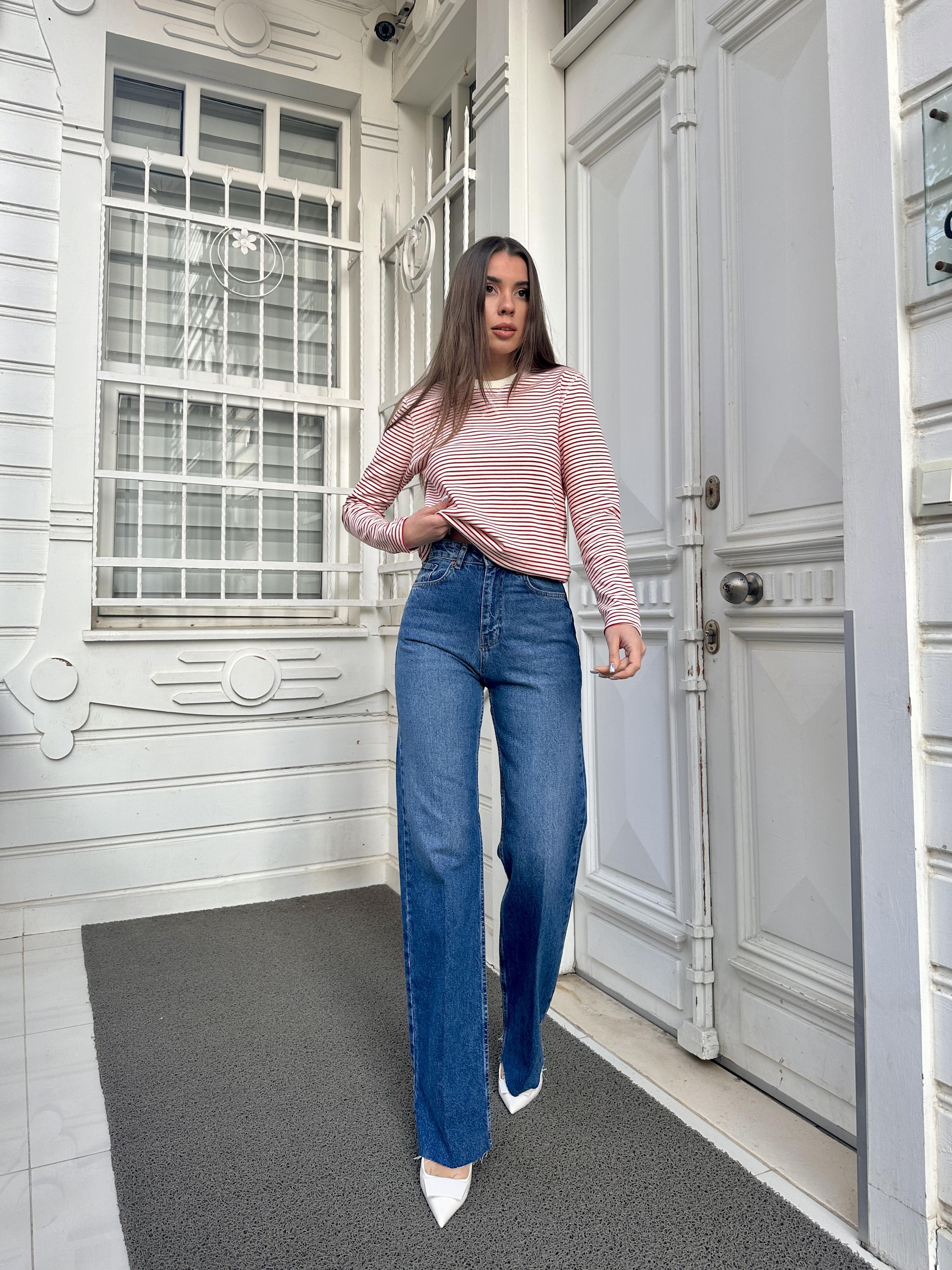 Mavi Kesik Paça Straight Jean