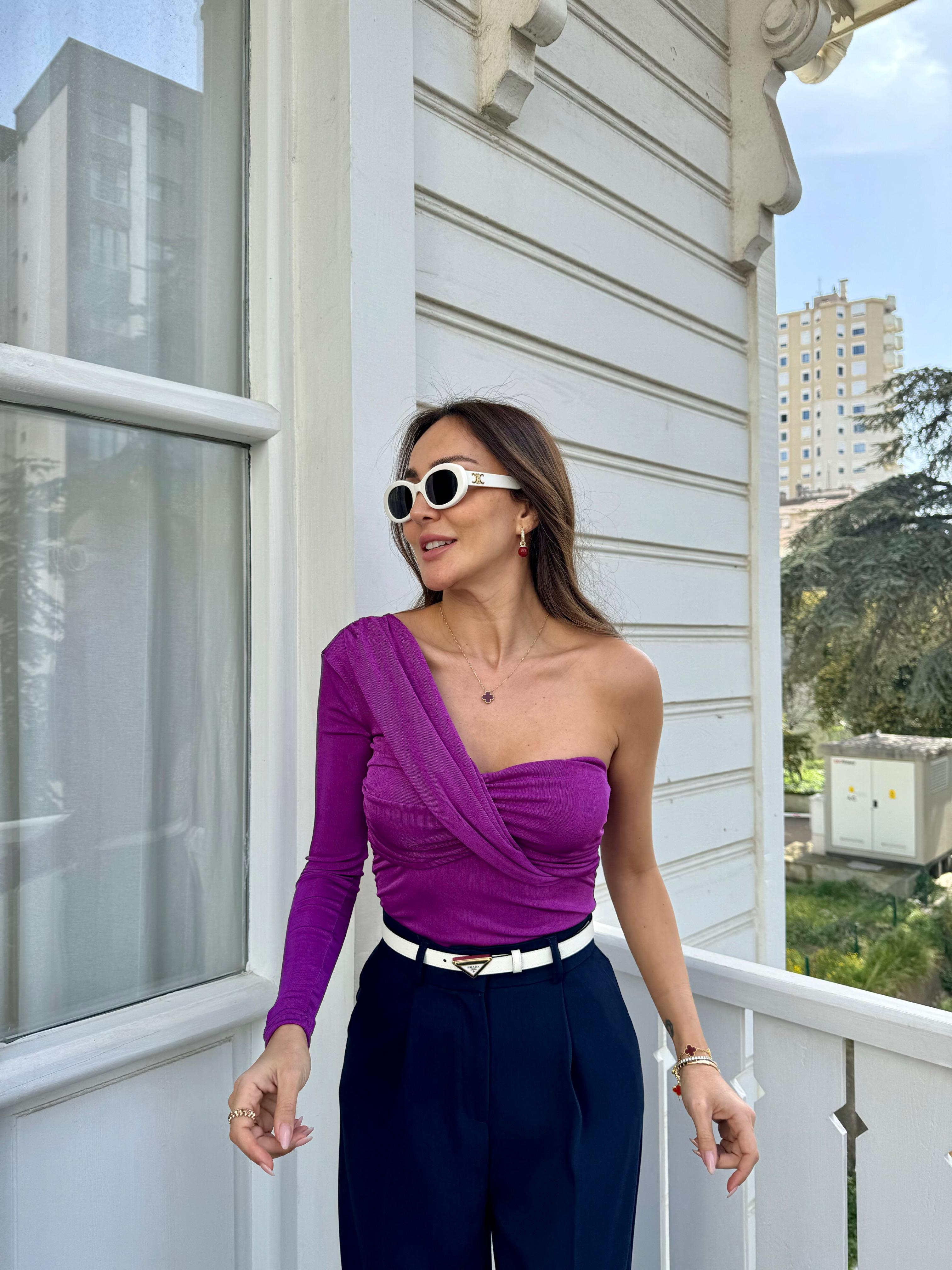 Mor Tek Kol Drapeli Bluz