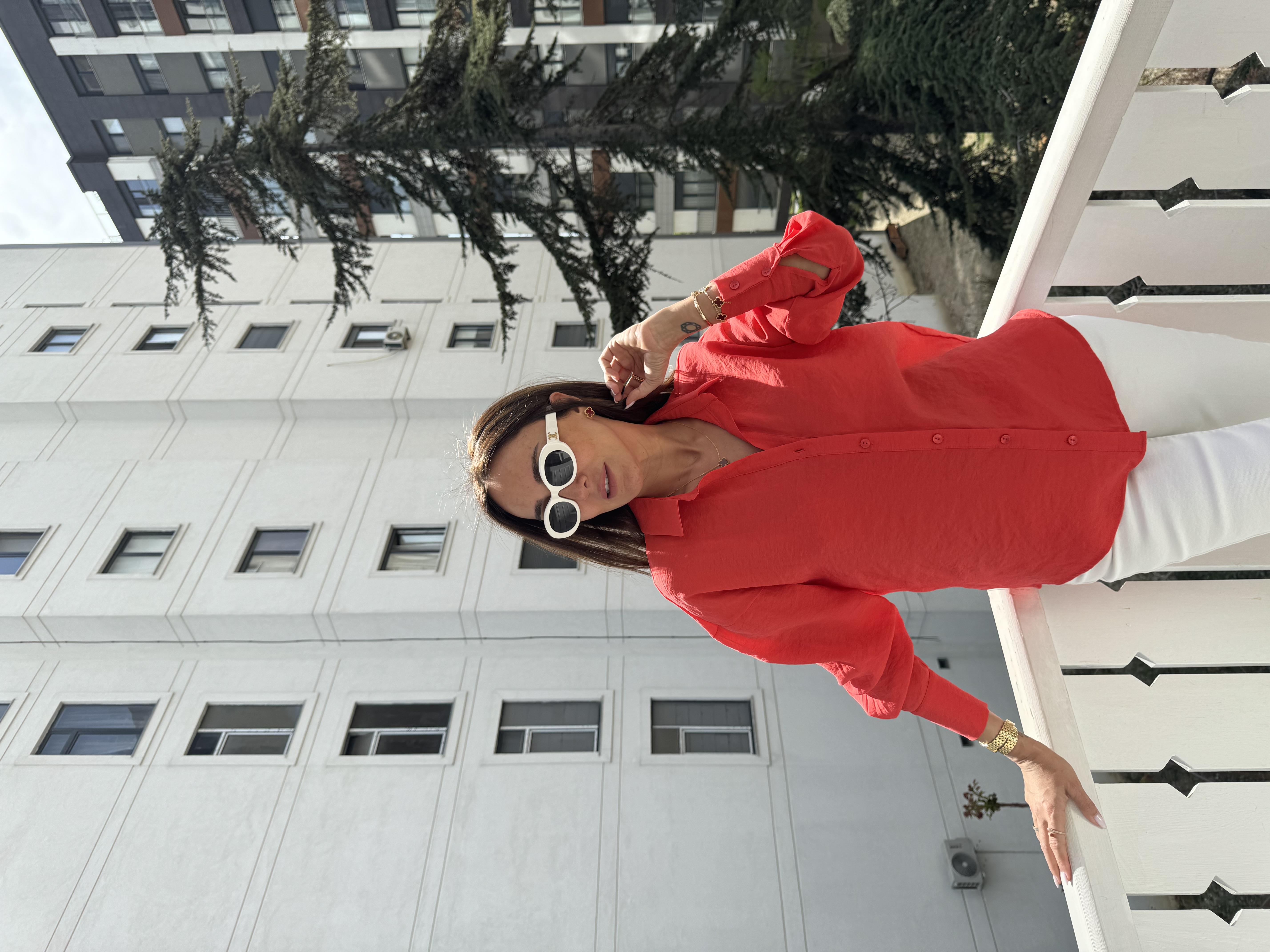 Nar Çiçeği Modal Kumaş Bol Gömlek